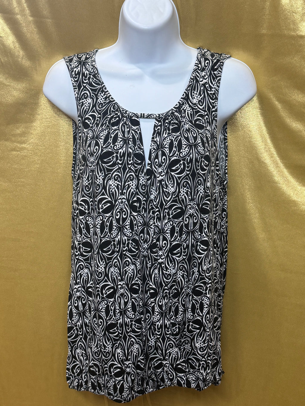 Cable & Gauge Black White Abstract Floral Keyhole Tank Top Size M