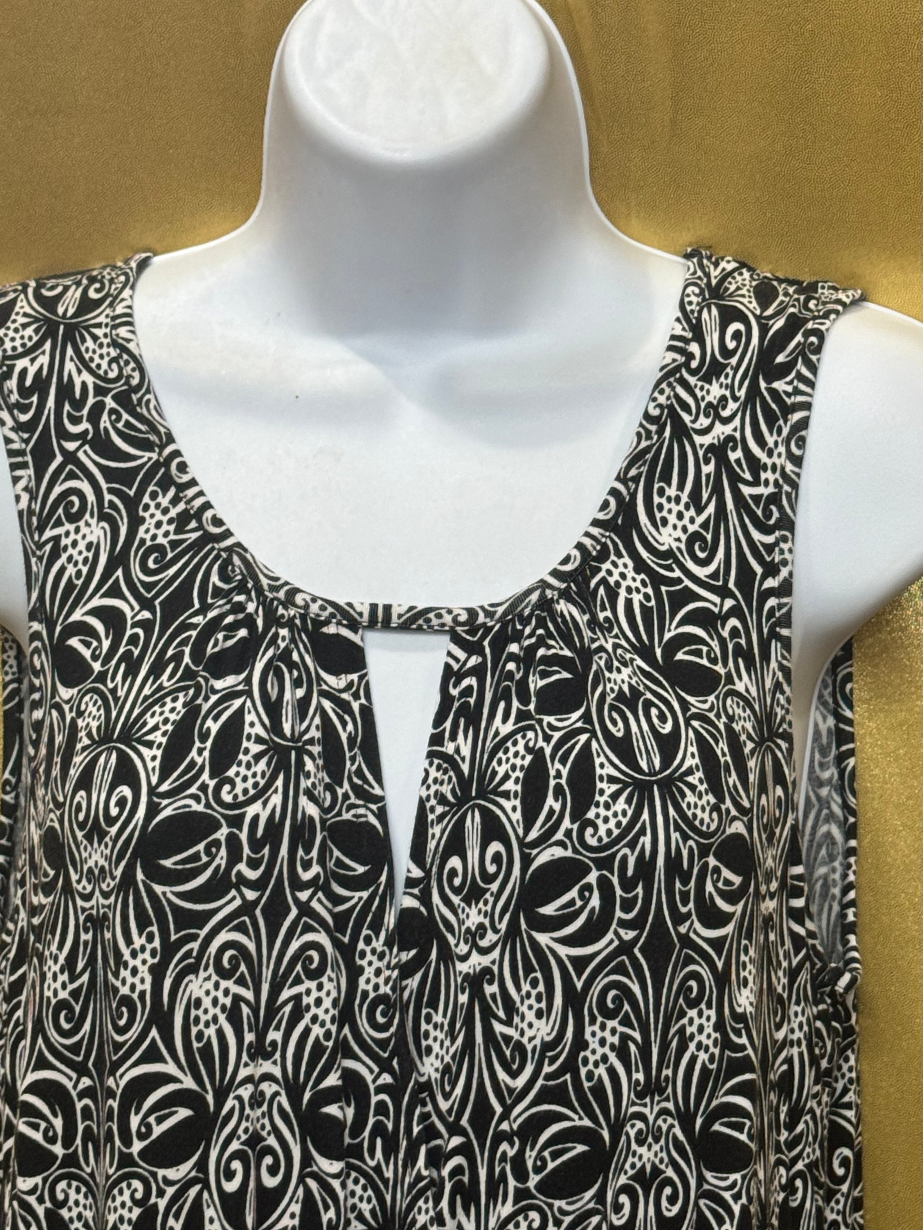 Cable & Gauge Black White Abstract Floral Keyhole Tank Top Size M