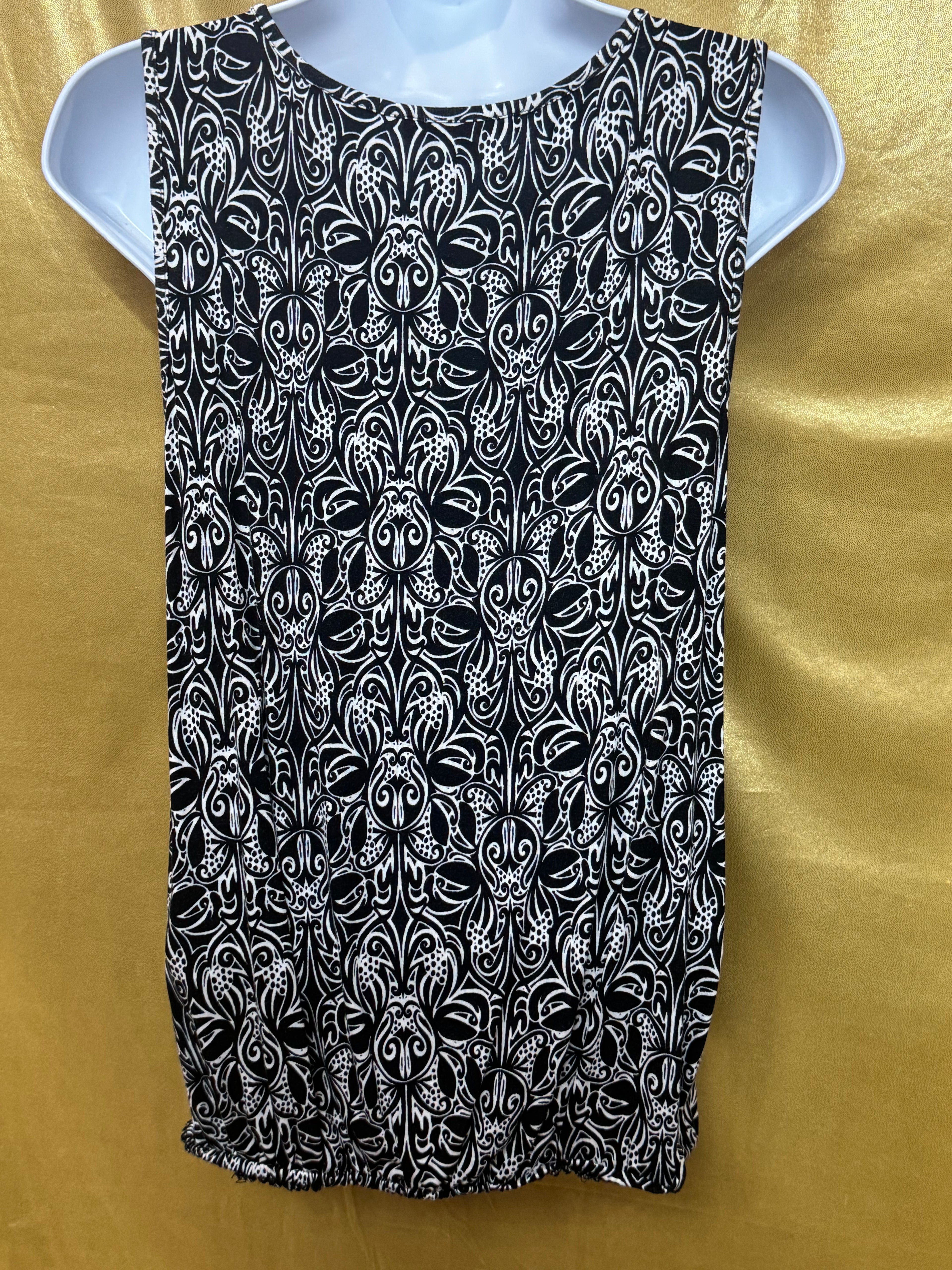 Cable & Gauge Black White Abstract Floral Keyhole Tank Top Size M