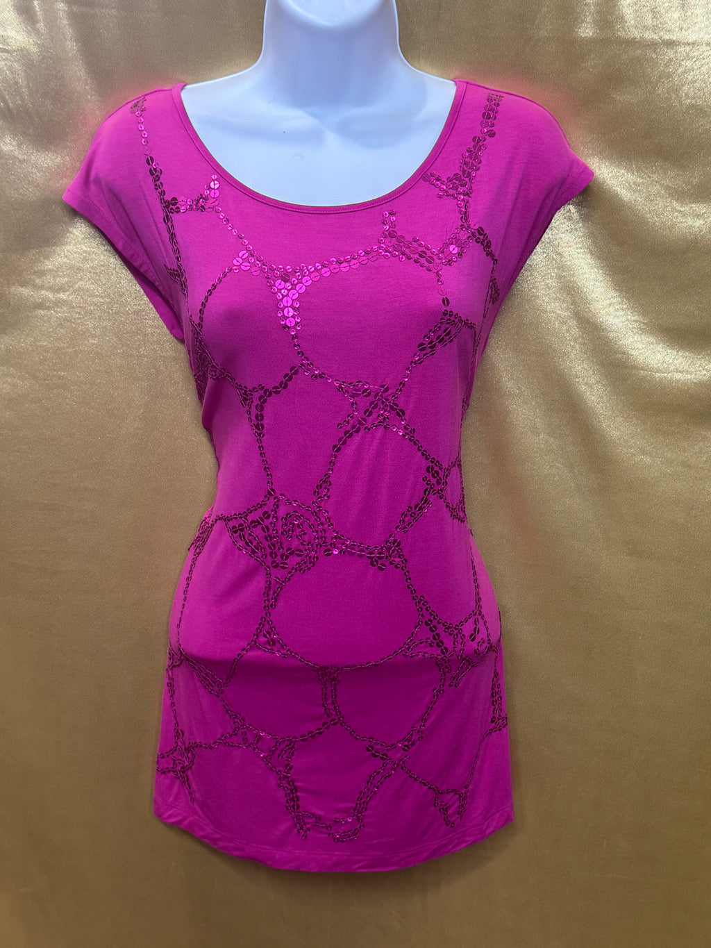 Madison Hot Pink Sequin Geometric Tunic Top Size Small Scoop Neck