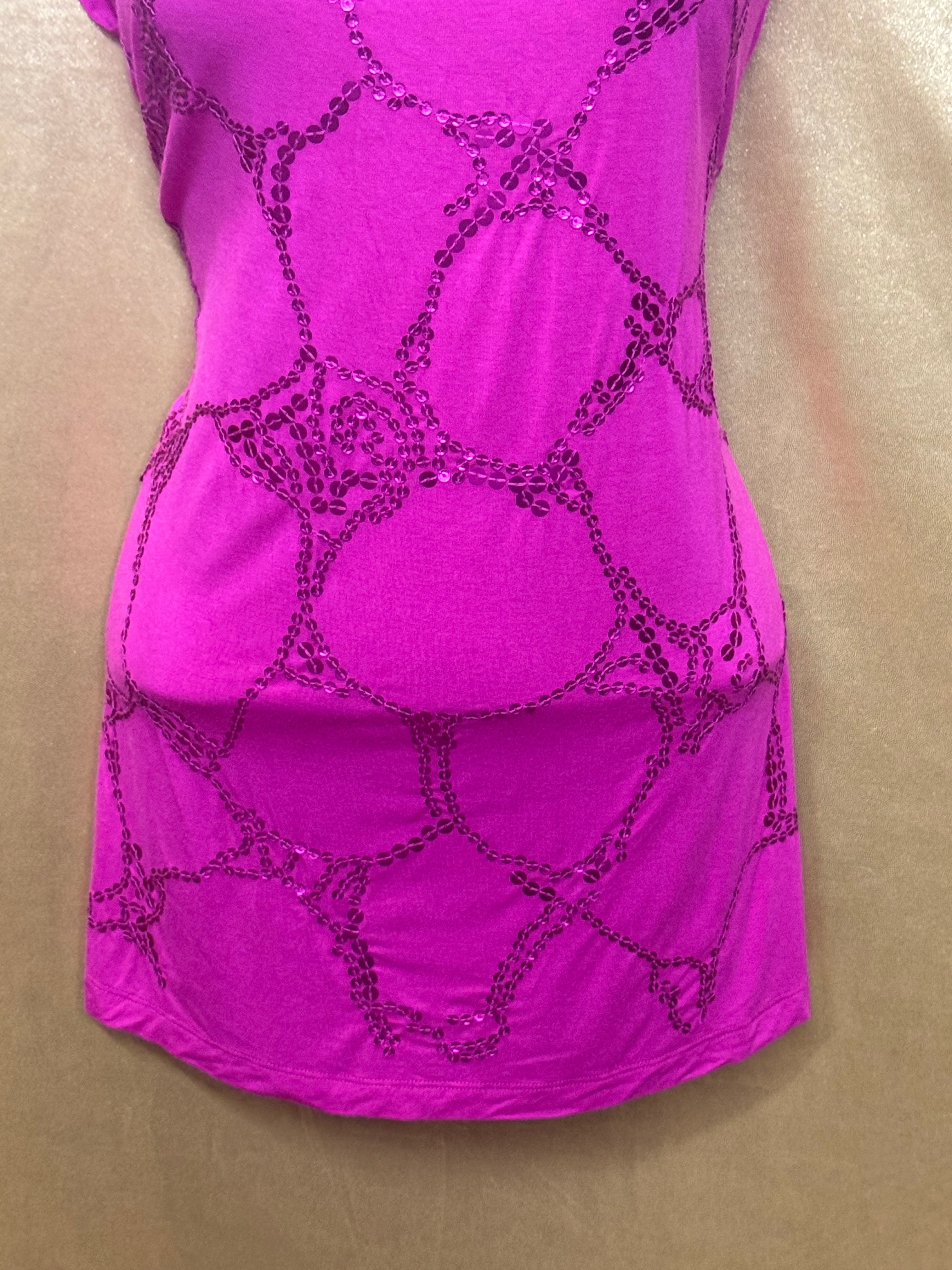 Madison Hot Pink Sequin Geometric Tunic Top Size Small Scoop Neck