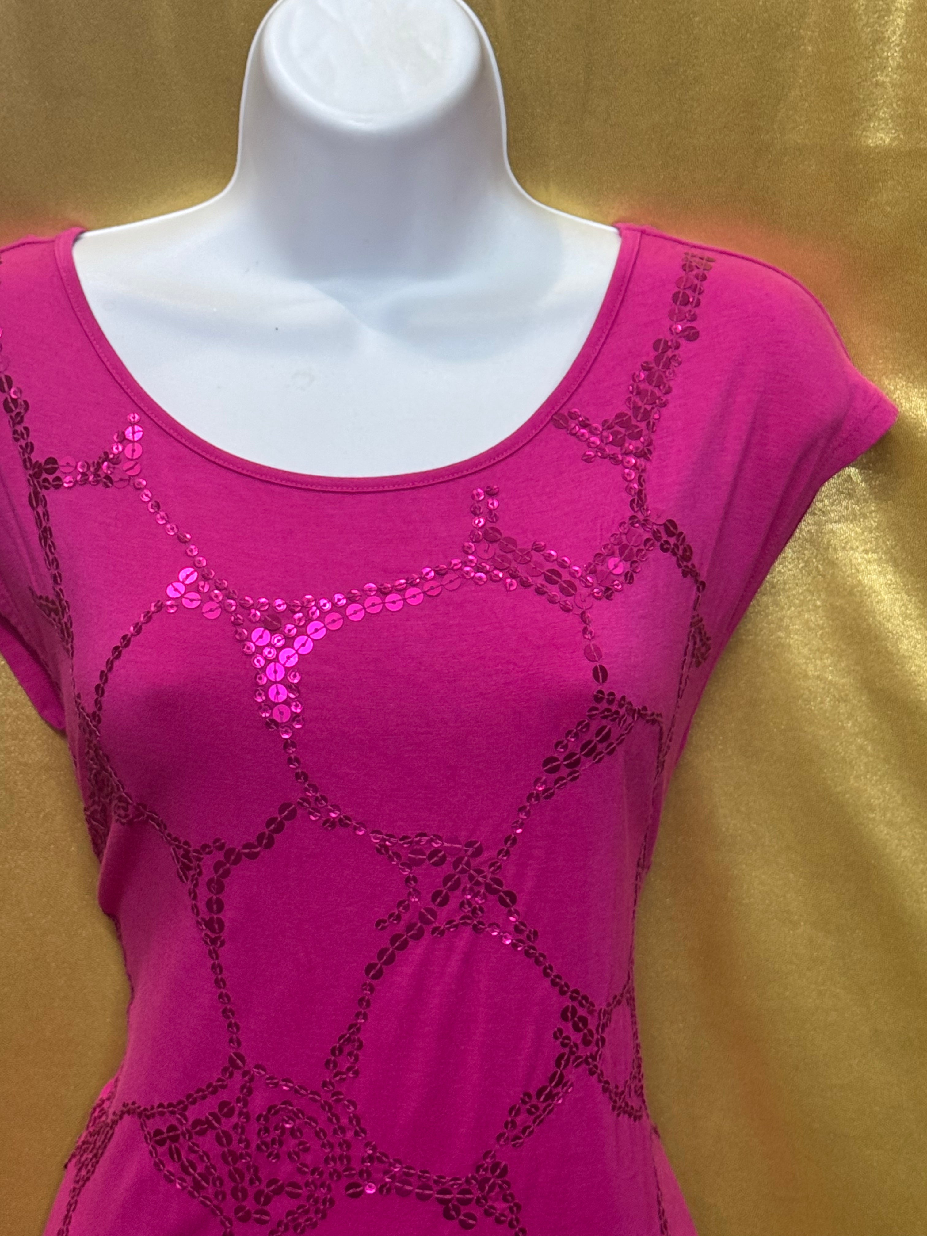 Madison Hot Pink Sequin Geometric Tunic Top Size Small Scoop Neck