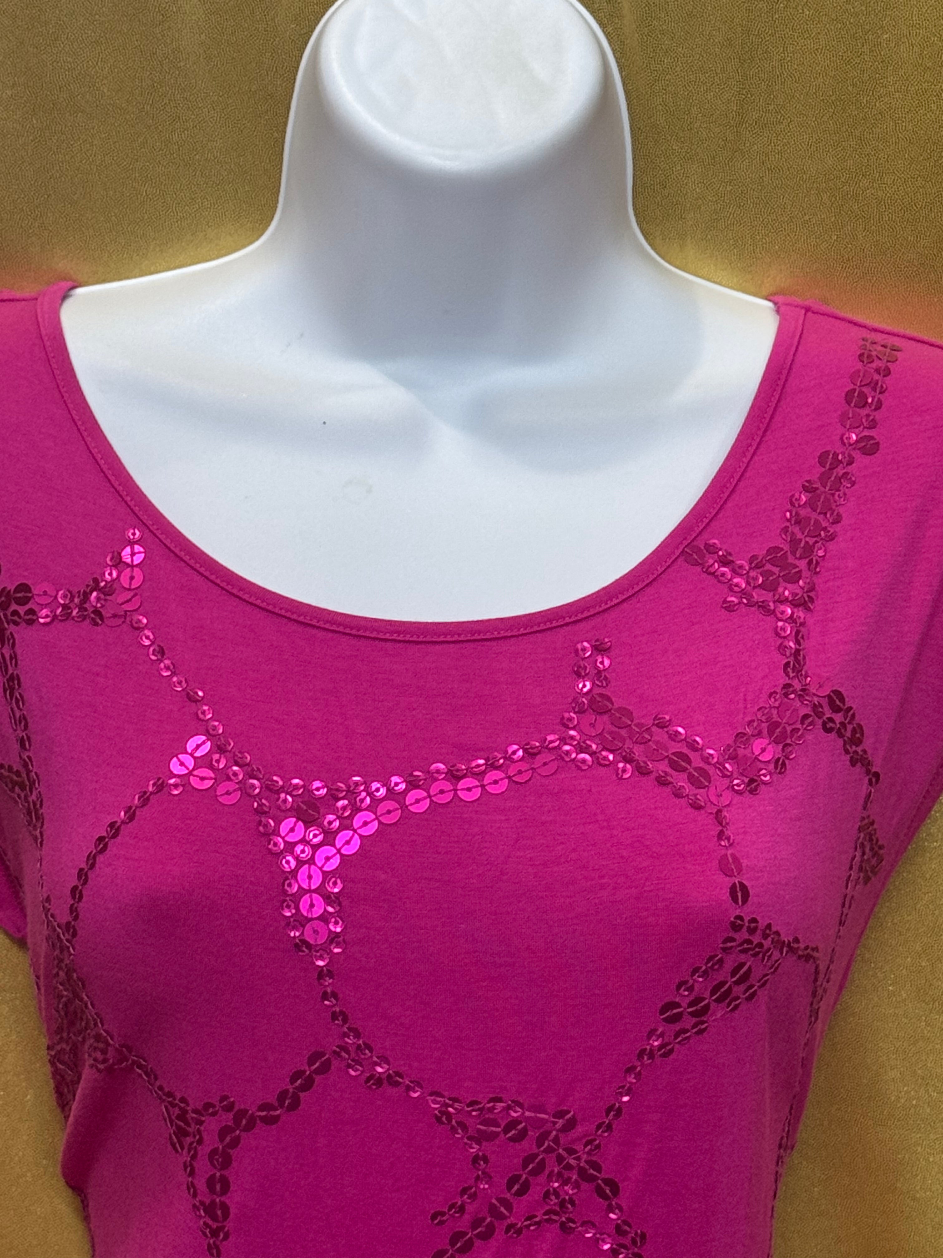Madison Hot Pink Sequin Geometric Tunic Top Size Small Scoop Neck