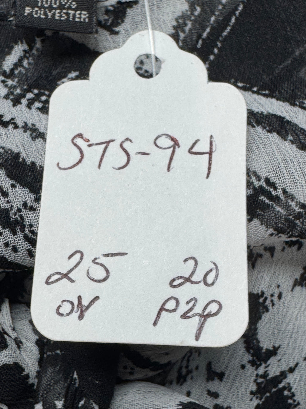 Madison Abstract Graphic Tie-Neck Blouse | Black & White Cap Sleeve Top, Size S