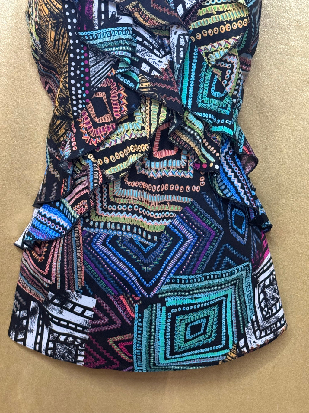 SPENSE Geometric Ruffle V-Neck Sleeveless Top - Size Small