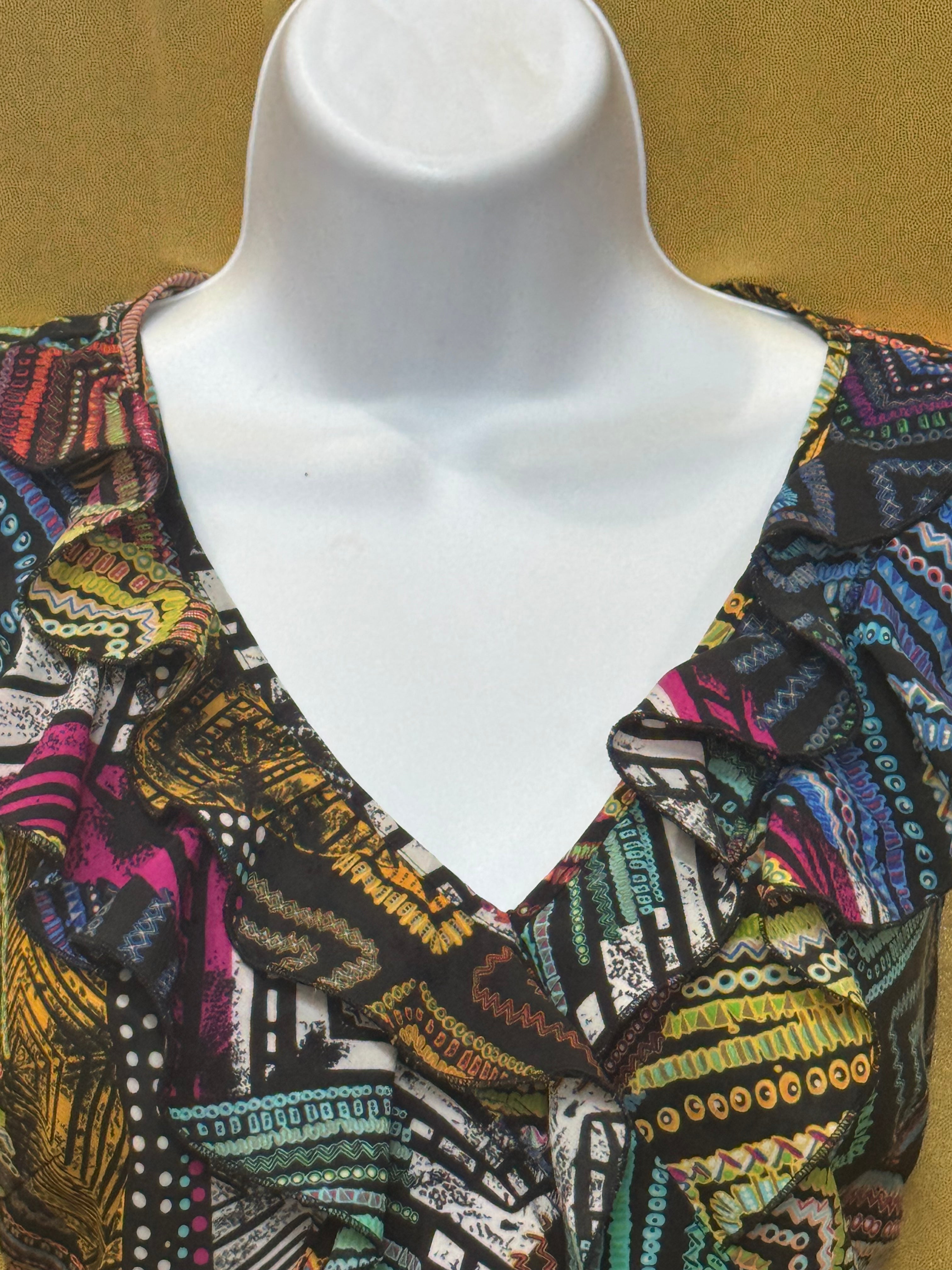 SPENSE Geometric Ruffle V-Neck Sleeveless Top - Size Small