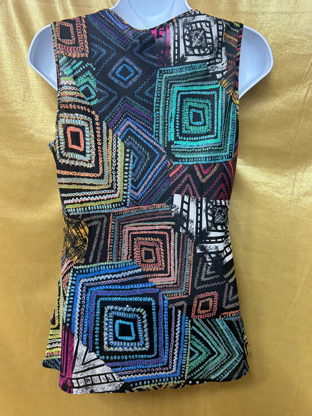 SPENSE Geometric Ruffle V-Neck Sleeveless Top - Size Small