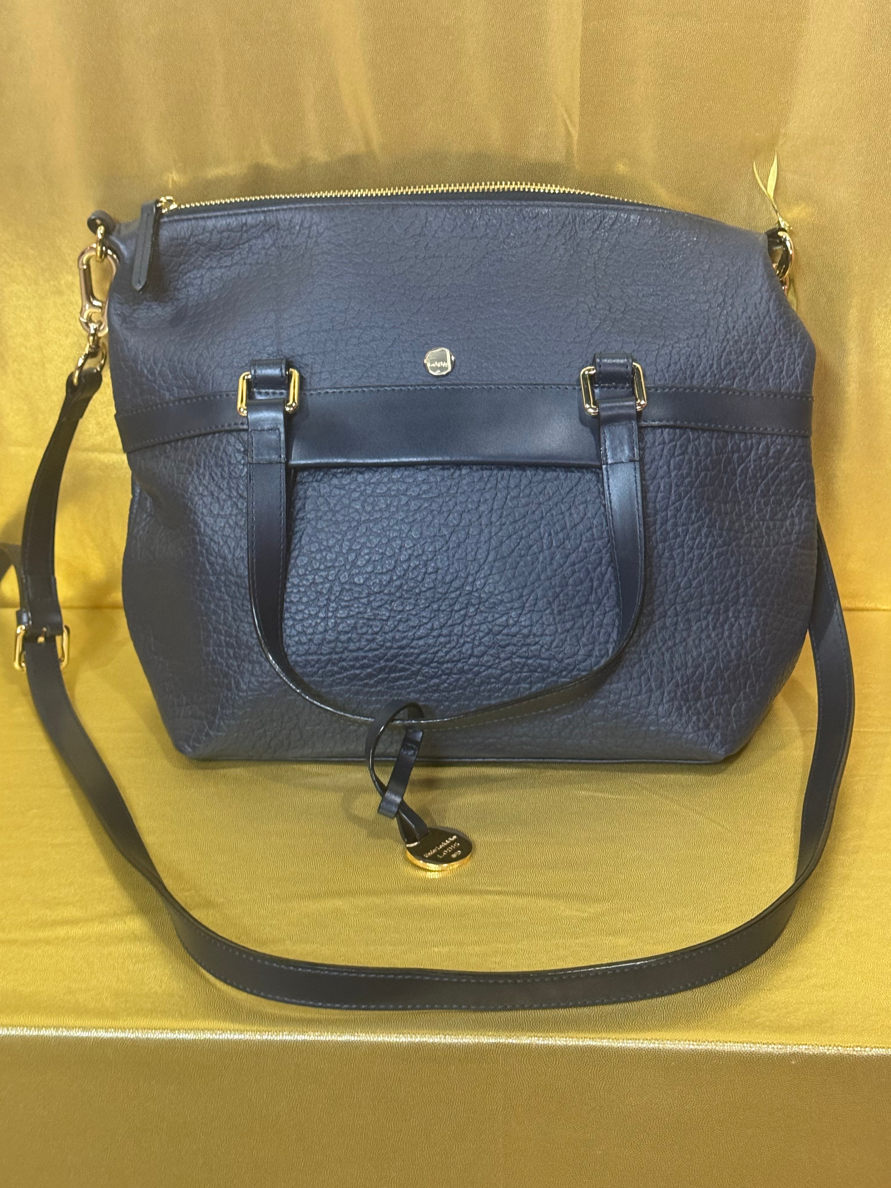 Lodis "Under Lock & Key" Navy Blue Pebbled Leather Satchel Carryall Bag