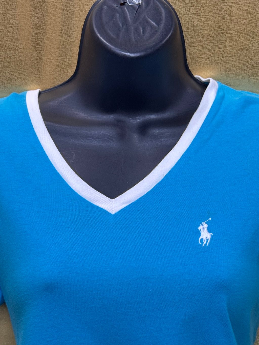 Ralph Lauren Sport Turquoise V-Neck Tee - Size S (100% Cotton)