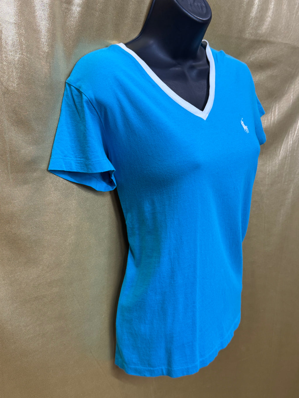 Ralph Lauren Sport Turquoise V-Neck Tee - Size S (100% Cotton)