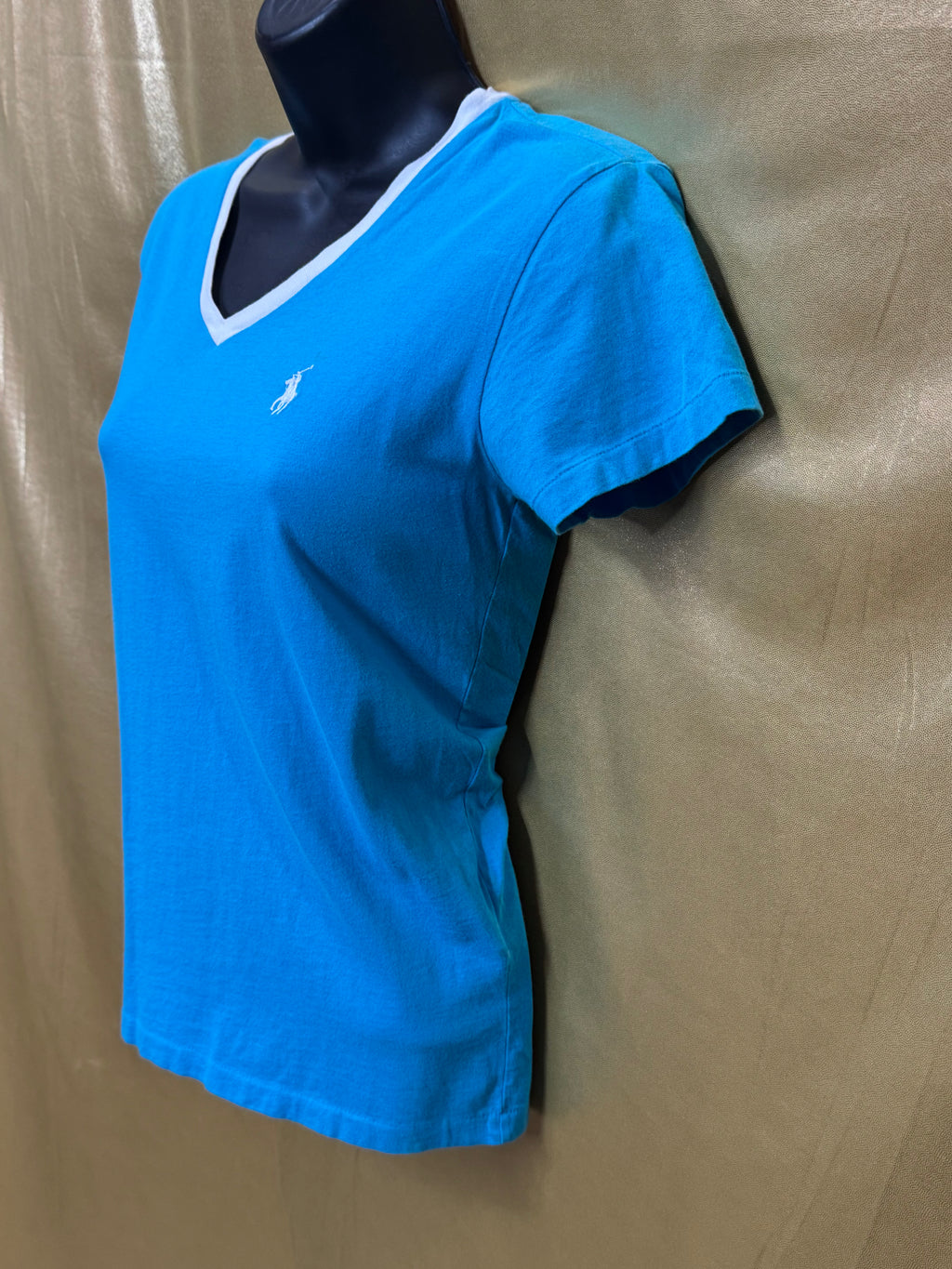 Ralph Lauren Sport Turquoise V-Neck Tee - Size S (100% Cotton)
