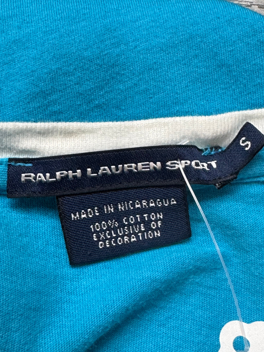 Ralph Lauren Sport Turquoise V-Neck Tee - Size S (100% Cotton)
