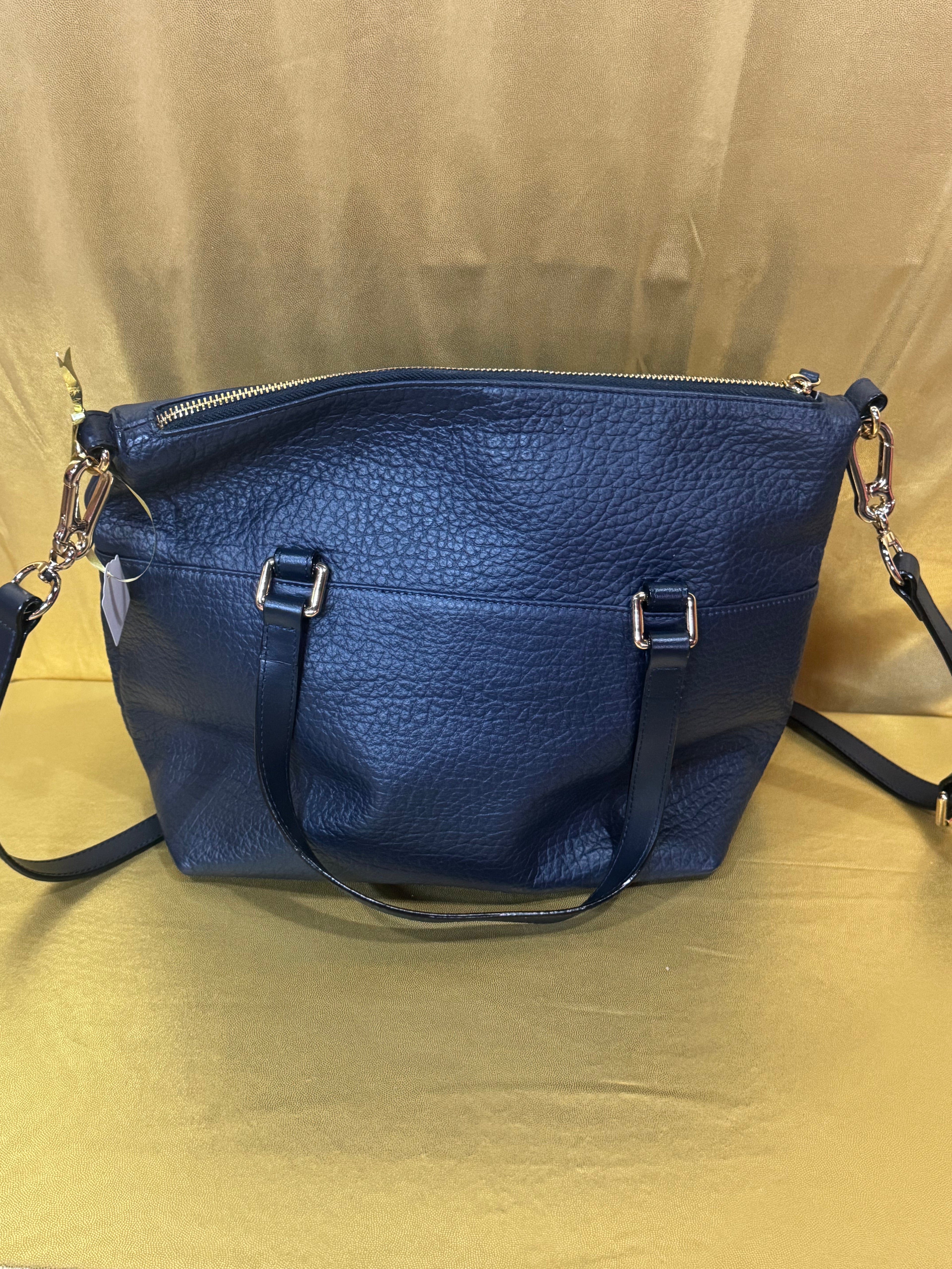 Lodis "Under Lock & Key" Navy Blue Pebbled Leather Satchel Carryall Bag