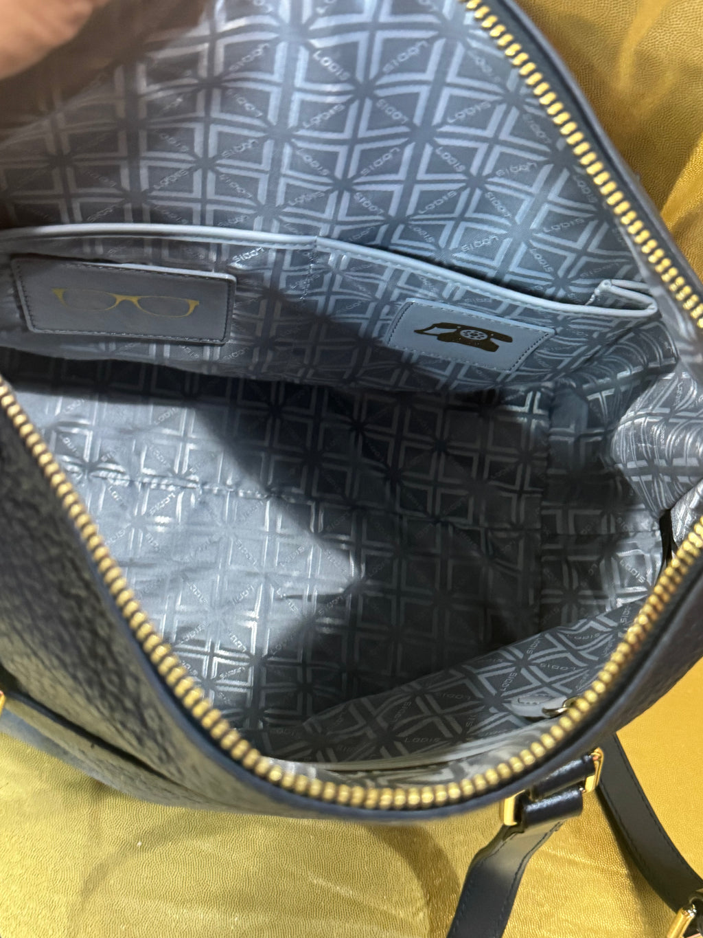 Lodis "Under Lock & Key" Navy Blue Pebbled Leather Satchel Carryall Bag