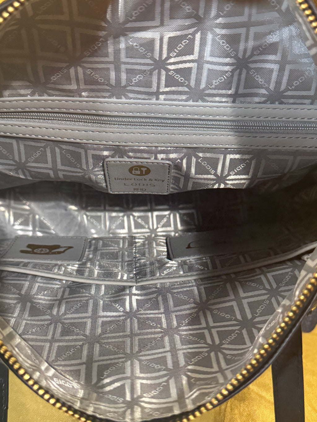 Lodis "Under Lock & Key" Navy Blue Pebbled Leather Satchel Carryall Bag