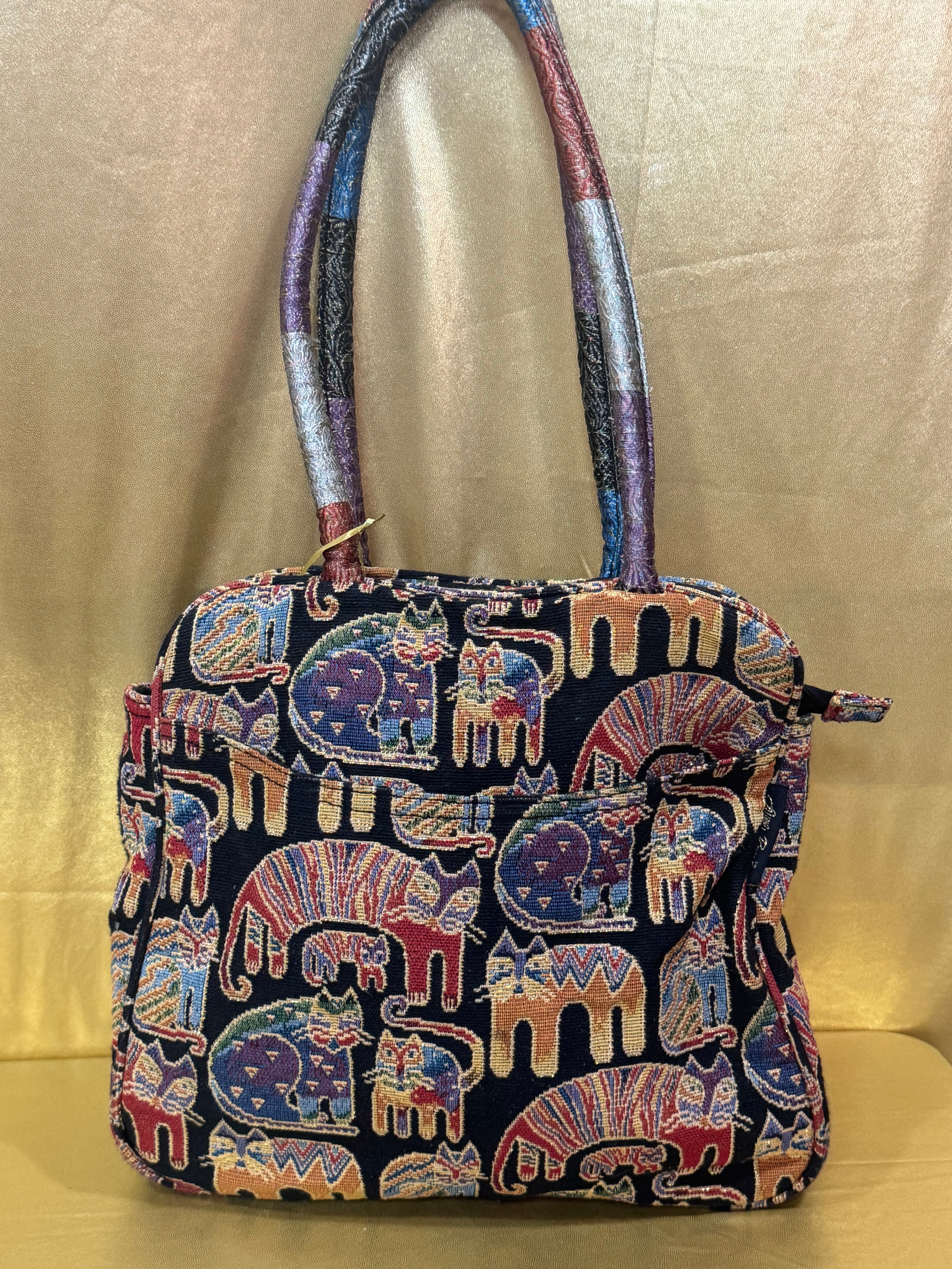 Vintage Laurel Burch "Feline Story" Tapestry Tote Bag 🐾