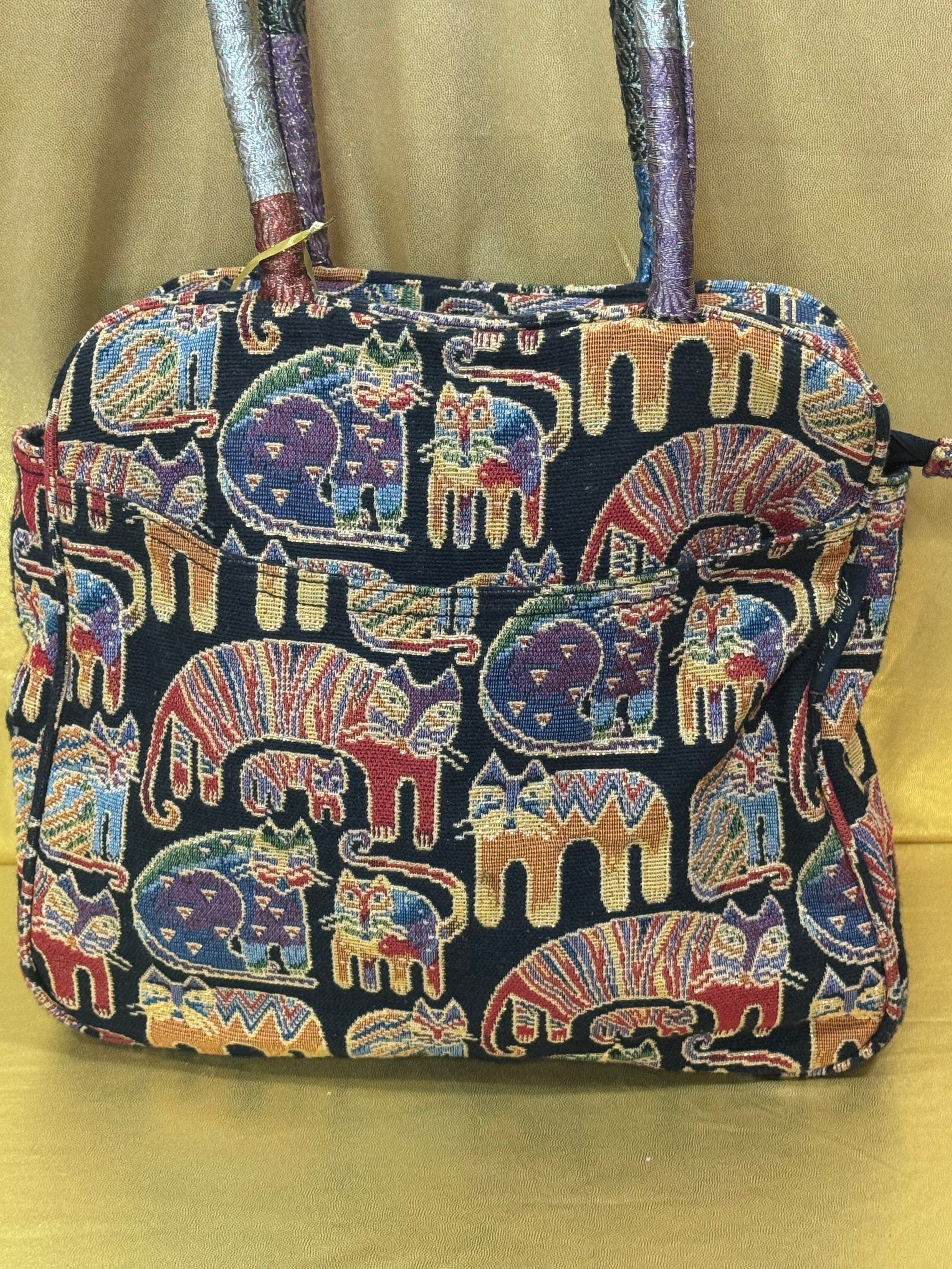 Vintage Laurel Burch "Feline Story" Tapestry Tote Bag 🐾