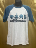 Walt Disney World Four Parks Icons Raglan T-Shirt Small Cream Blue