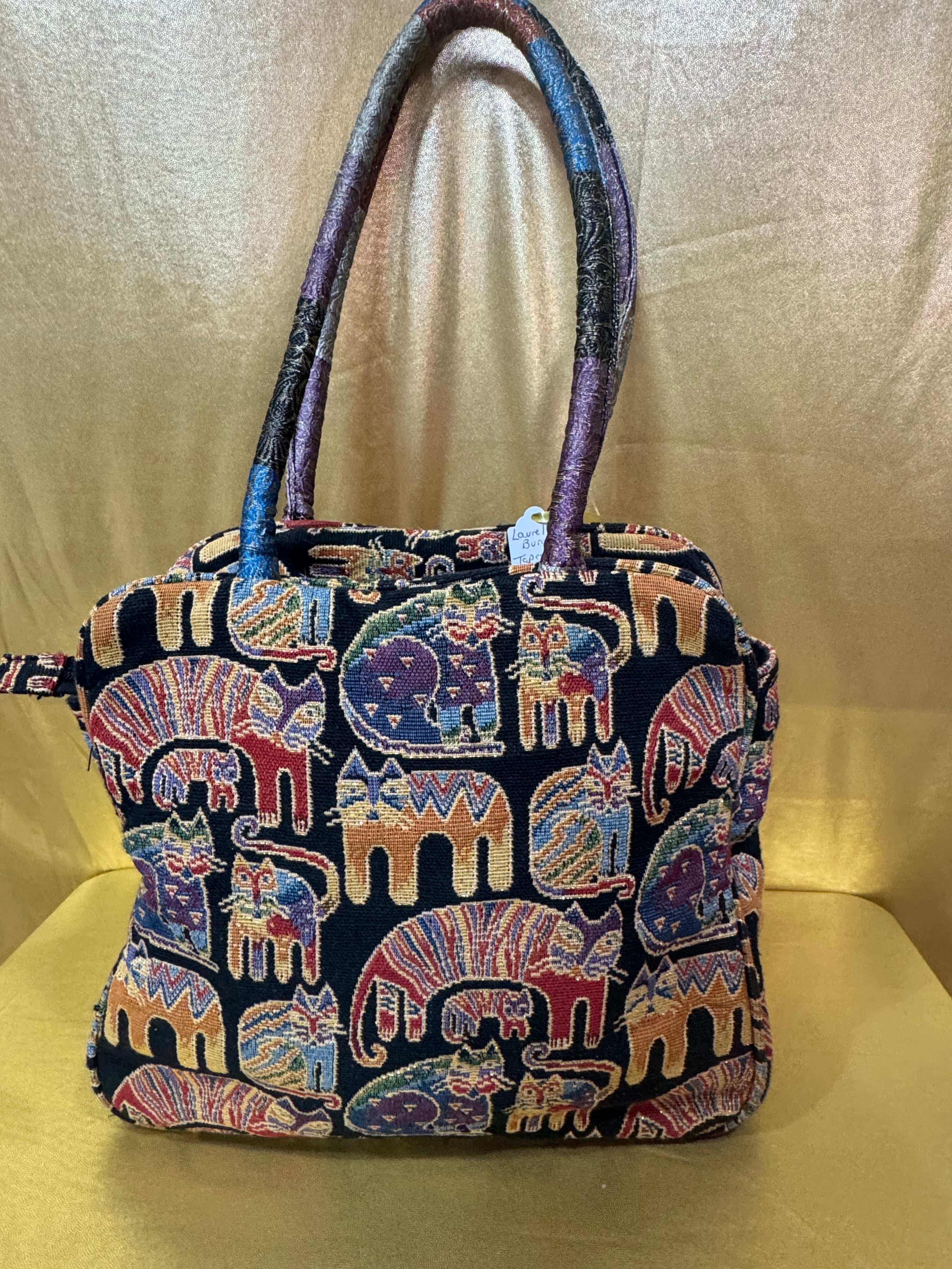 Vintage Laurel Burch "Feline Story" Tapestry Tote Bag 🐾