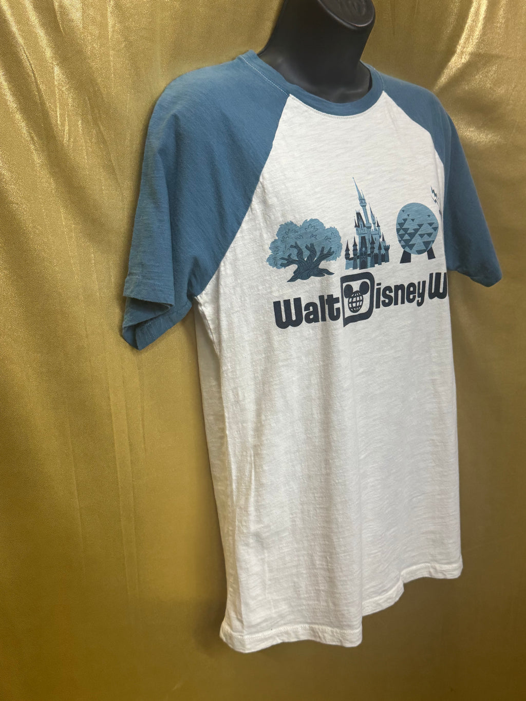 Walt Disney World Four Parks Icons Raglan T-Shirt Small Cream Blue