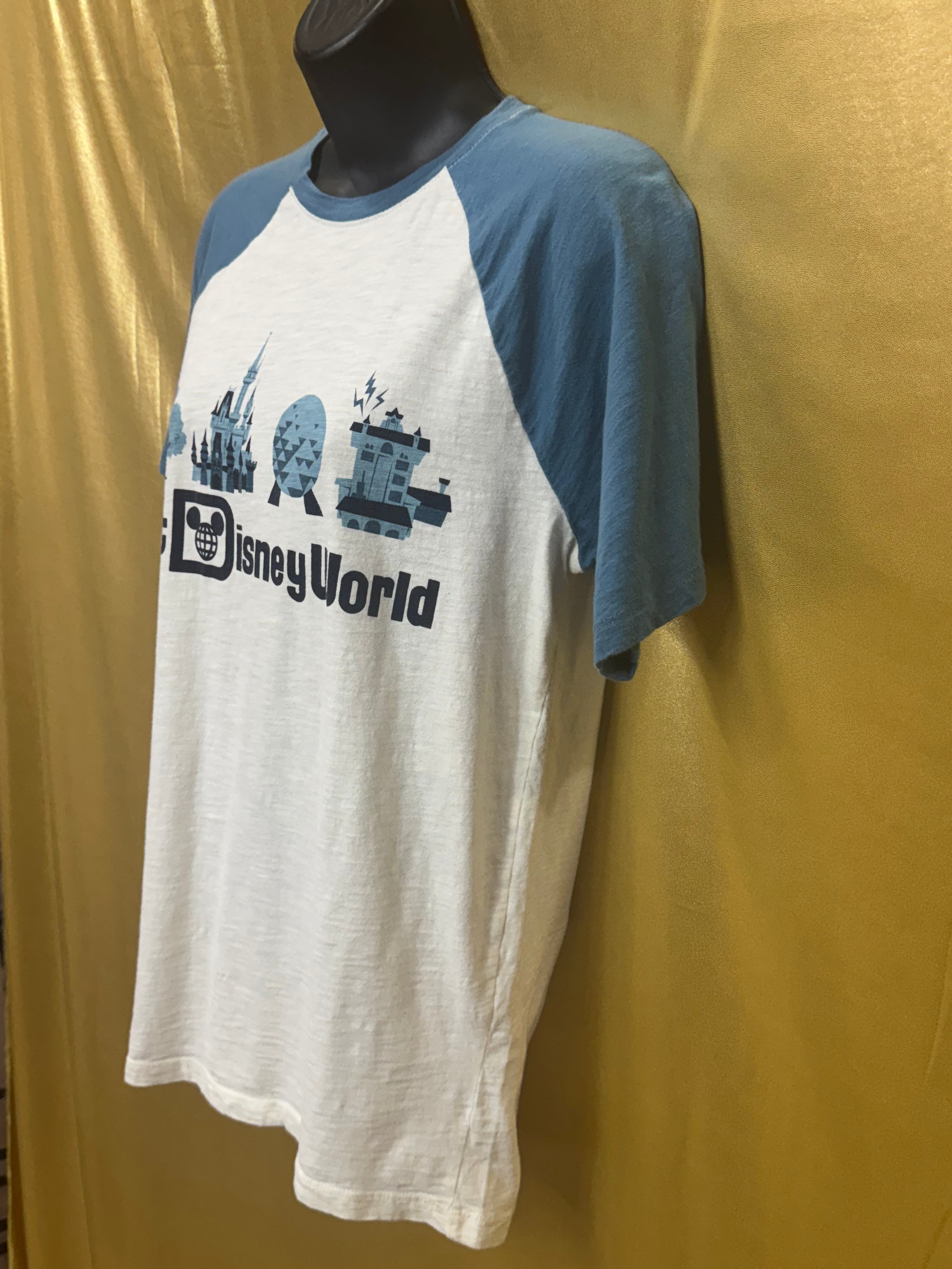 Walt Disney World Four Parks Icons Raglan T-Shirt Small Cream Blue
