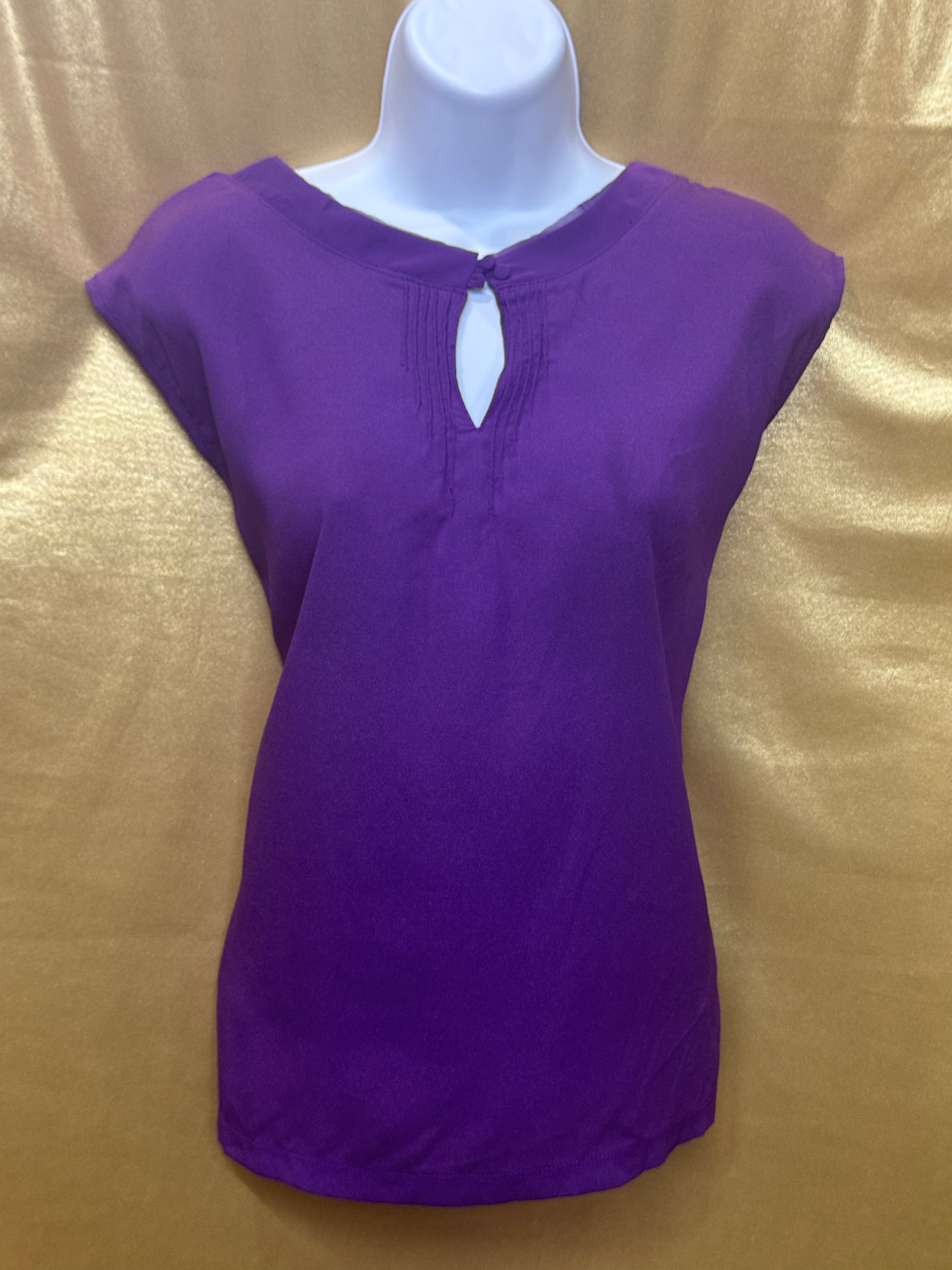New York & Company Purple Mixed-Media Top - Size Small