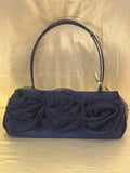 Vintage 90s Black Chiffon Triple Rosette Evening Bag | Beaded Strap Prom Wedding Clutch