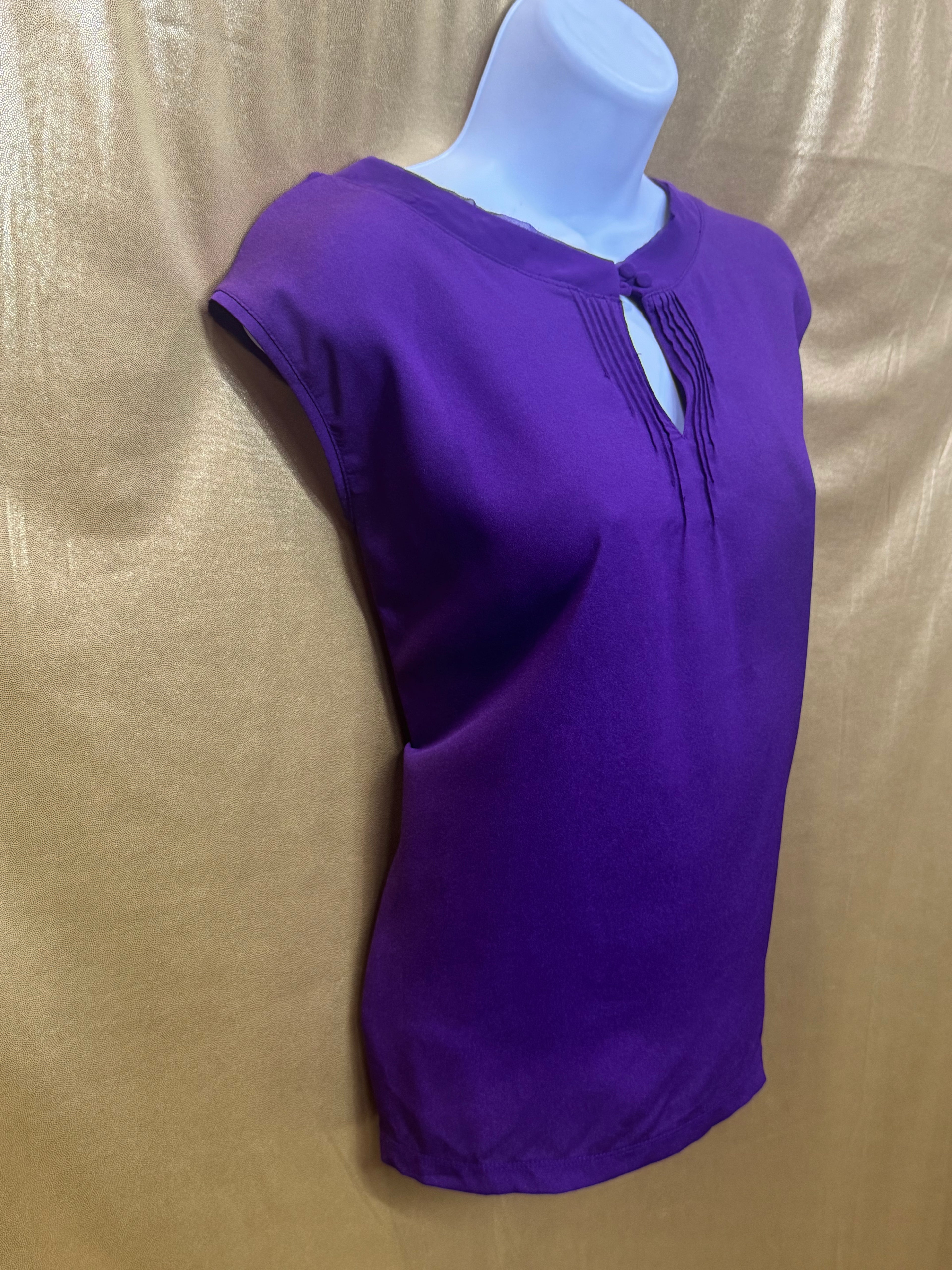 New York & Company Purple Mixed-Media Top - Size Small