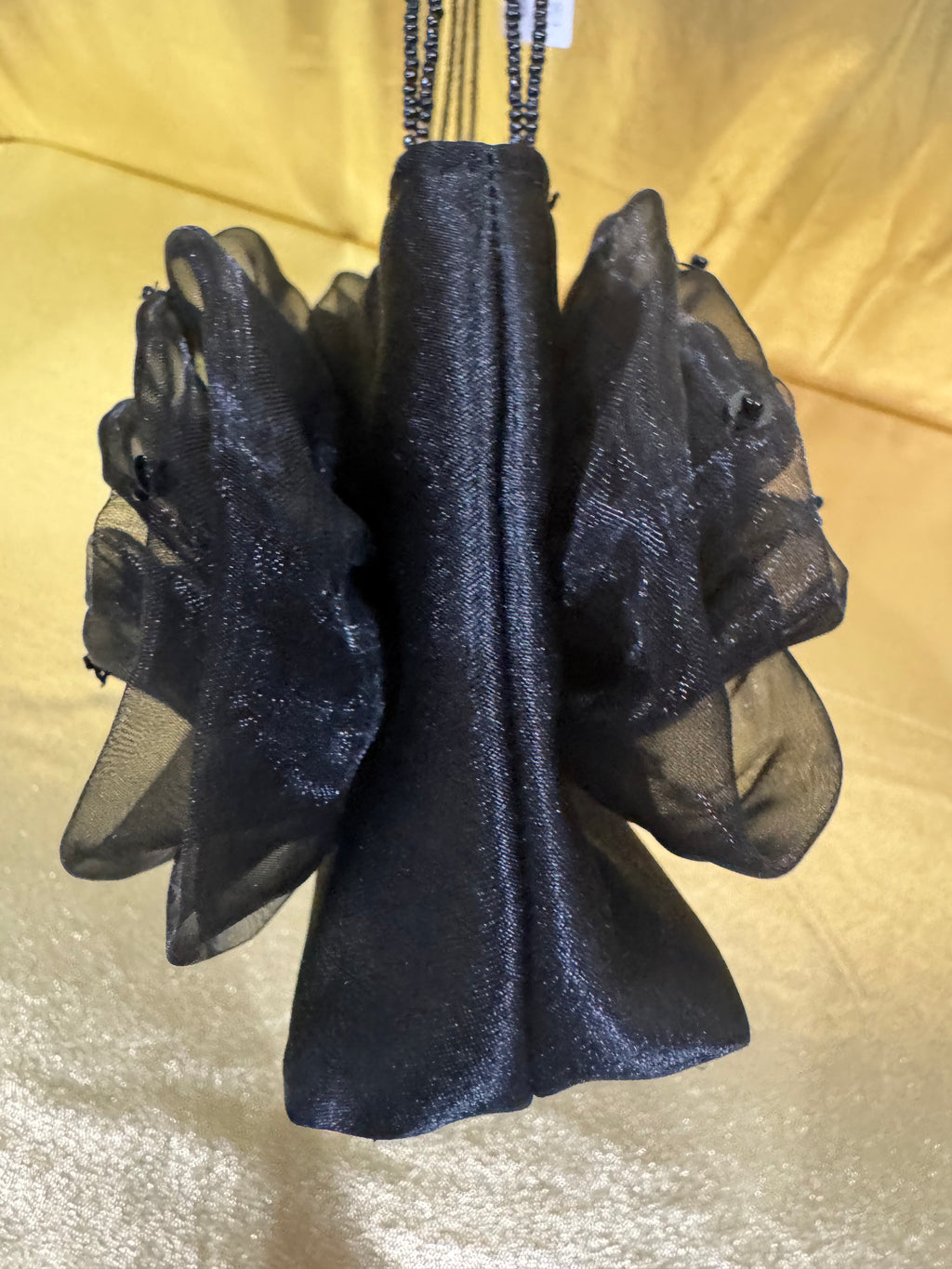 Vintage 90s Black Chiffon Triple Rosette Evening Bag | Beaded Strap Prom Wedding Clutch