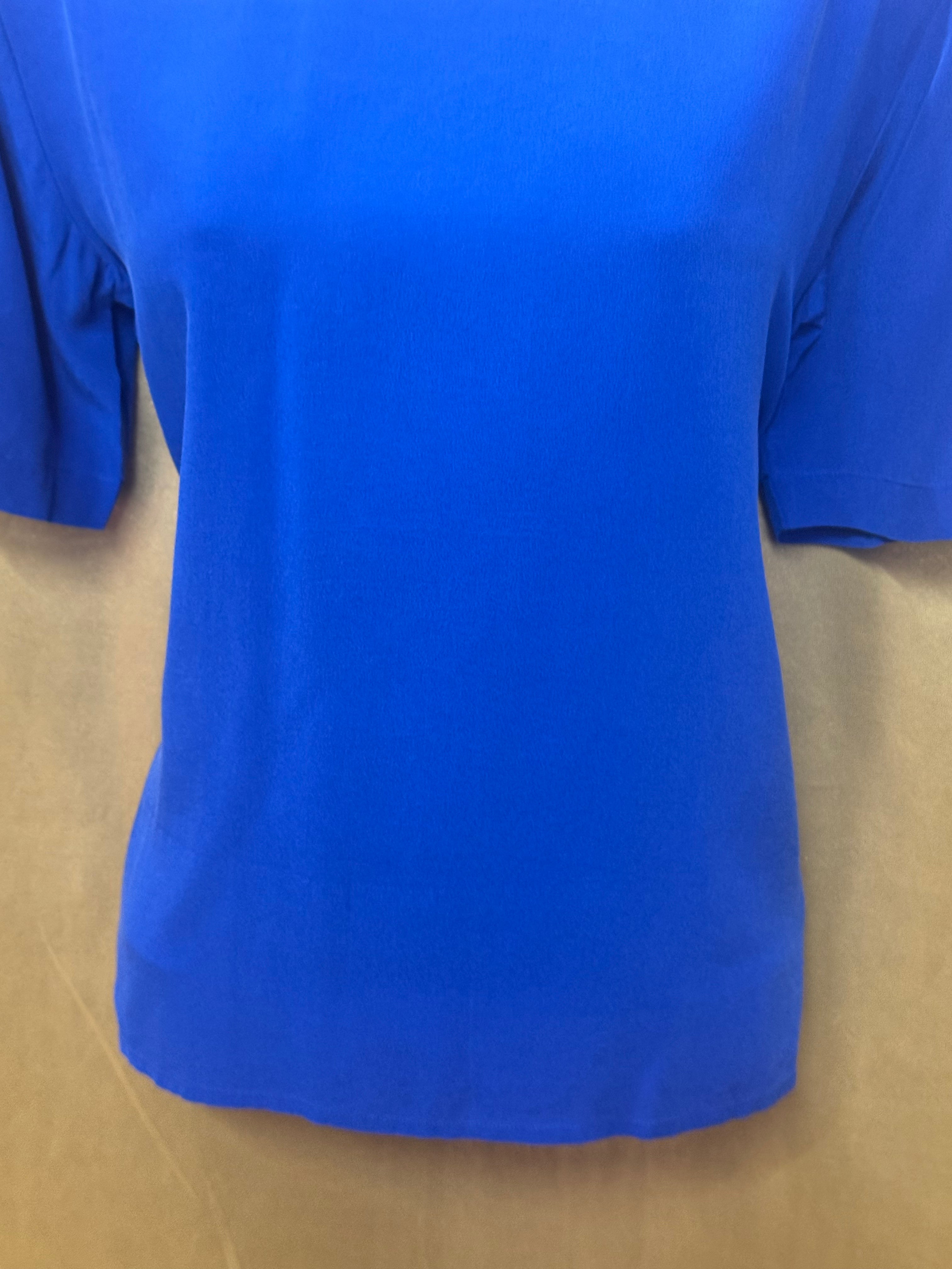 Christie & Jill 100% Silk Royal Blue Short Sleeve Blouse - Size Small