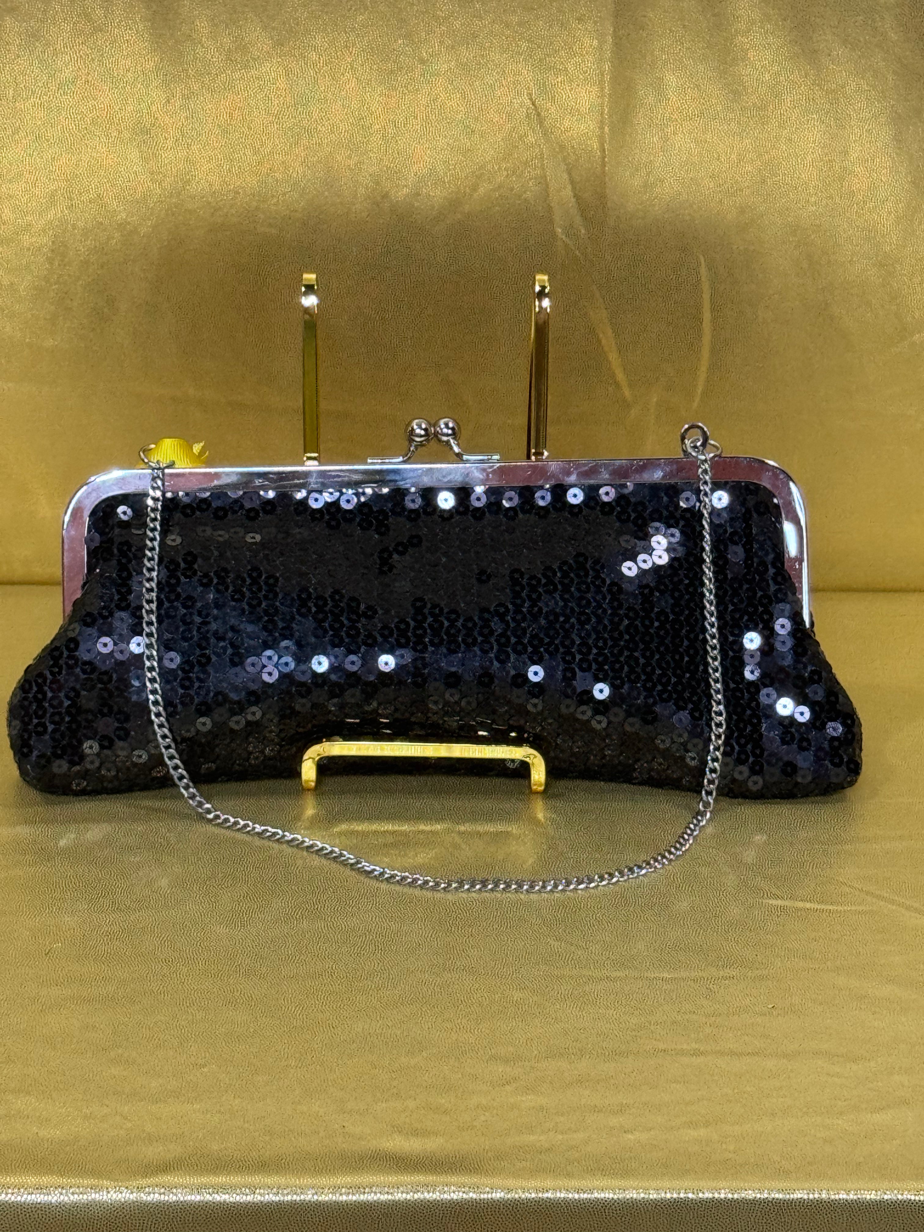 Ann Taylor Loft Black Sequin Evening Clutch