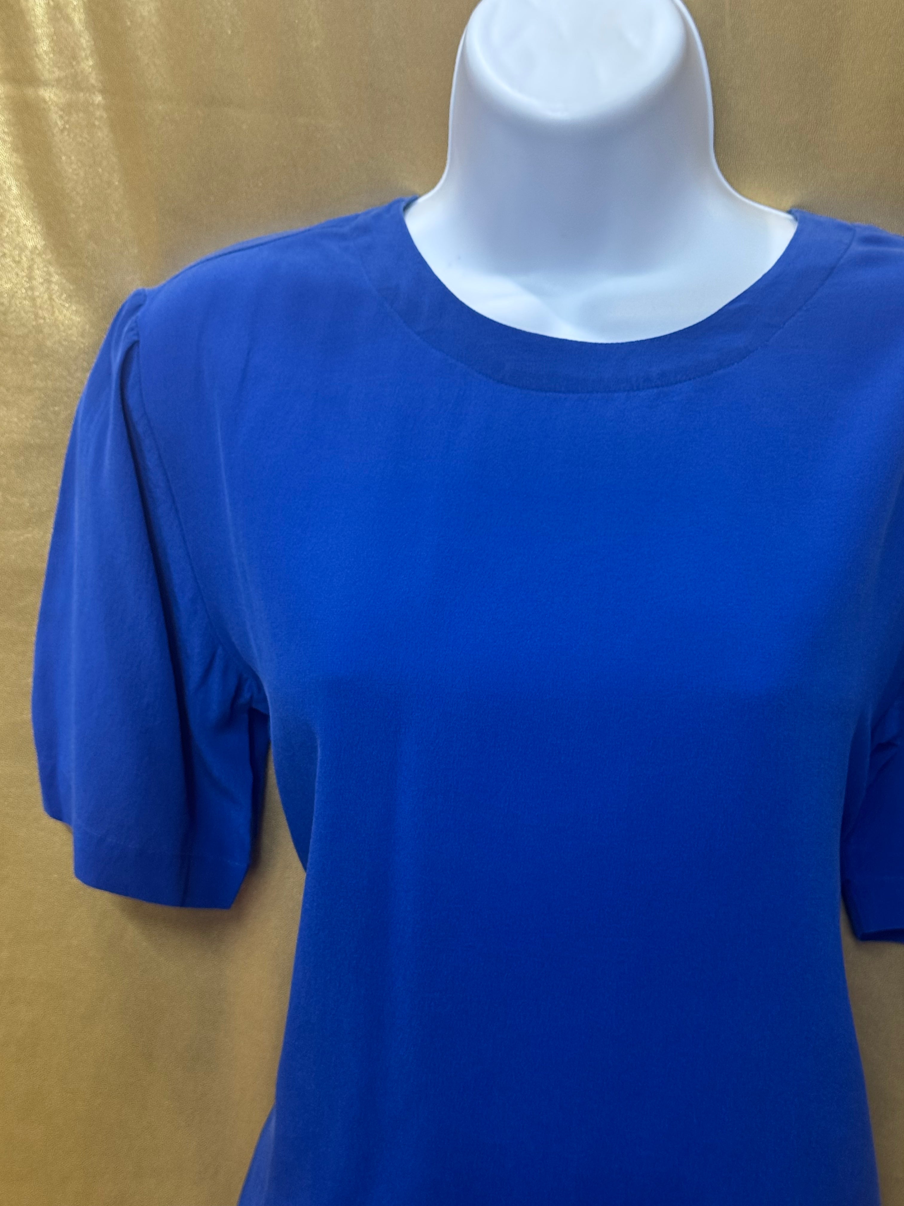 Christie & Jill 100% Silk Royal Blue Short Sleeve Blouse - Size Small