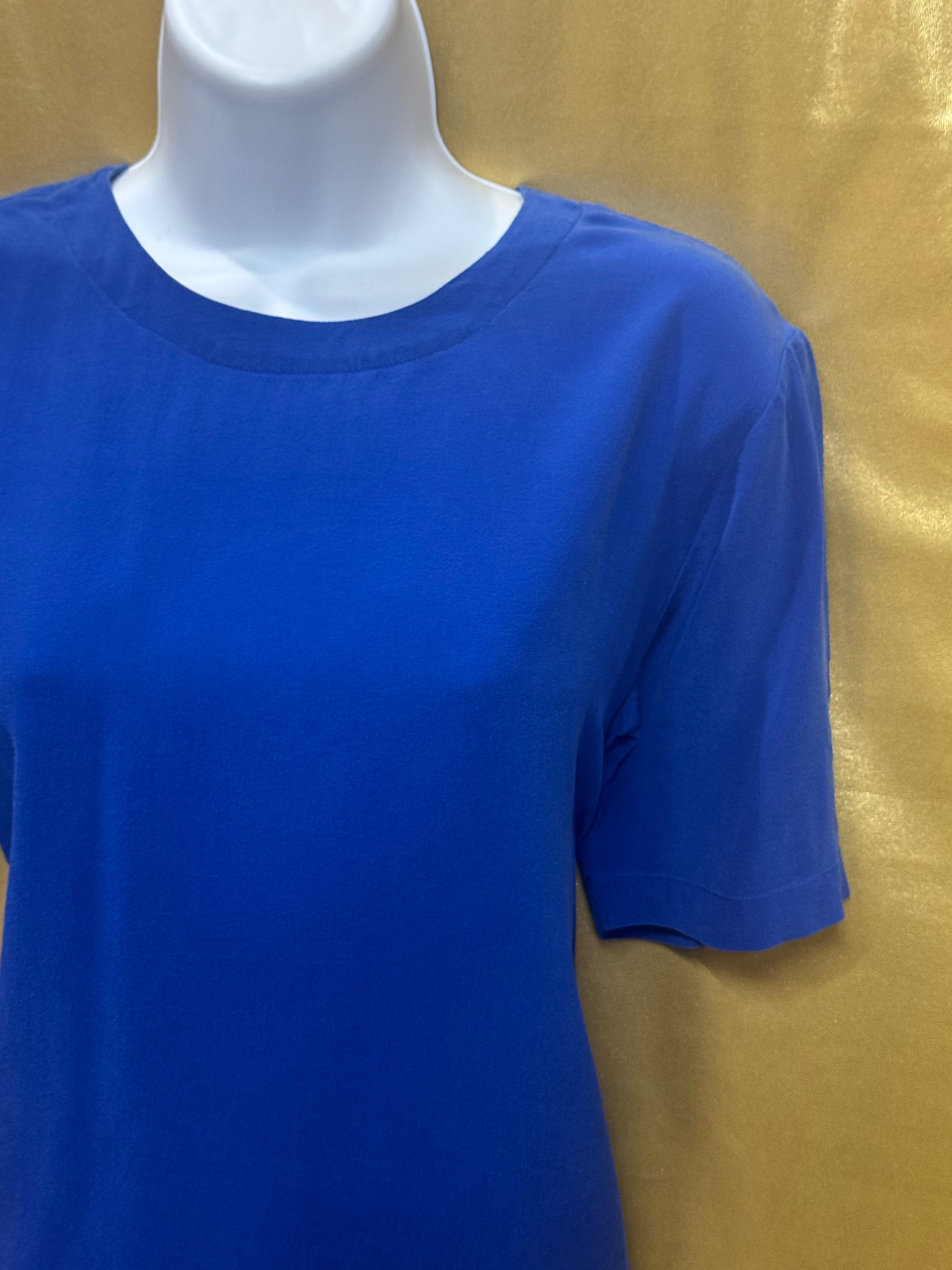 Christie & Jill 100% Silk Royal Blue Short Sleeve Blouse - Size Small