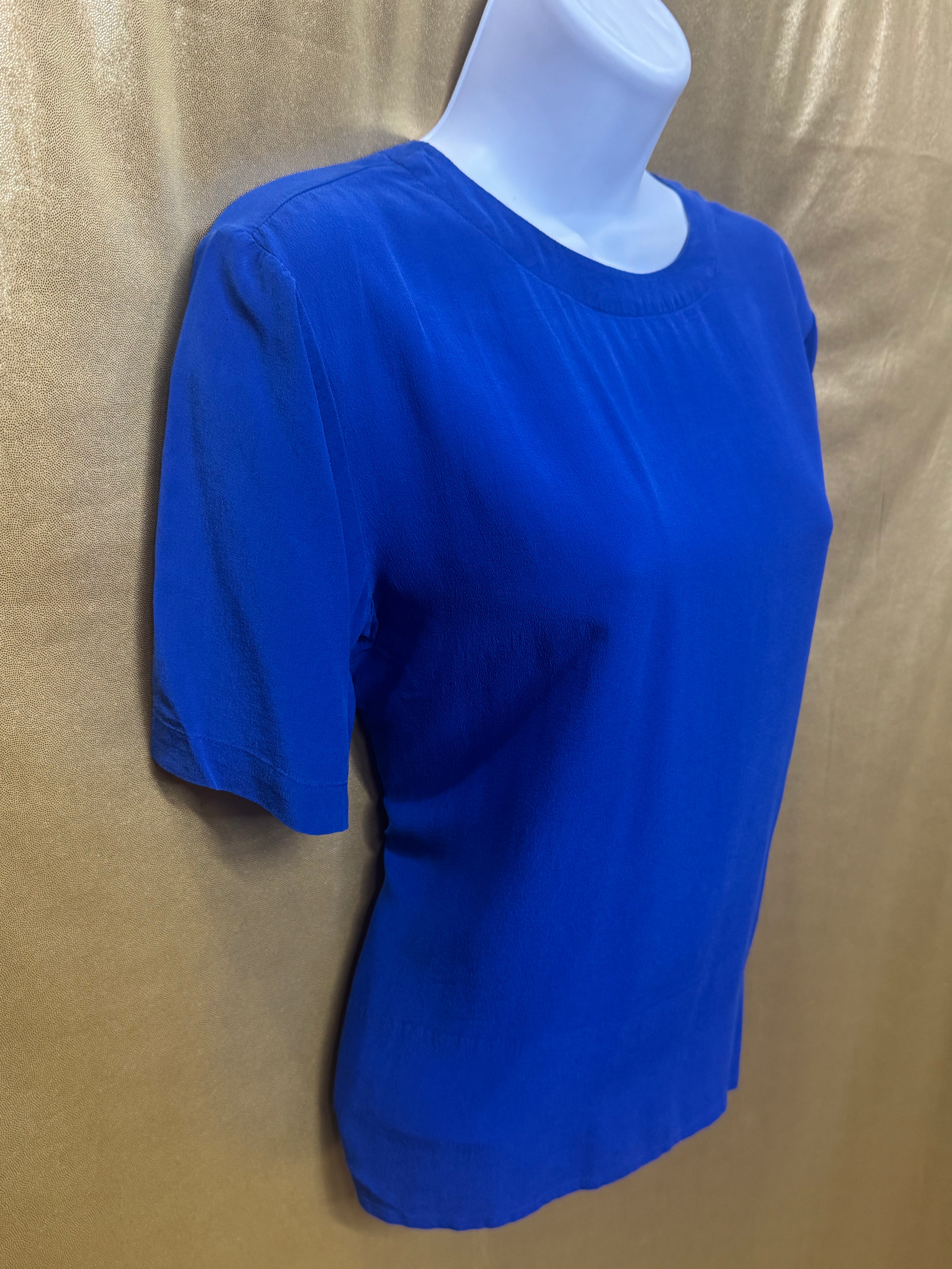 Christie & Jill 100% Silk Royal Blue Short Sleeve Blouse - Size Small