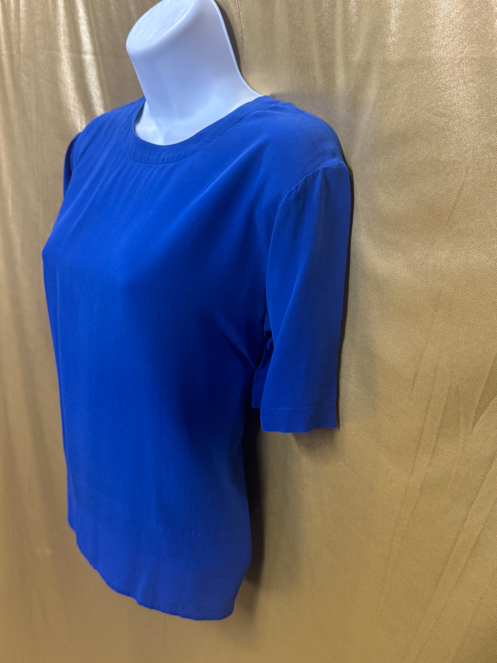 Christie & Jill 100% Silk Royal Blue Short Sleeve Blouse - Size Small