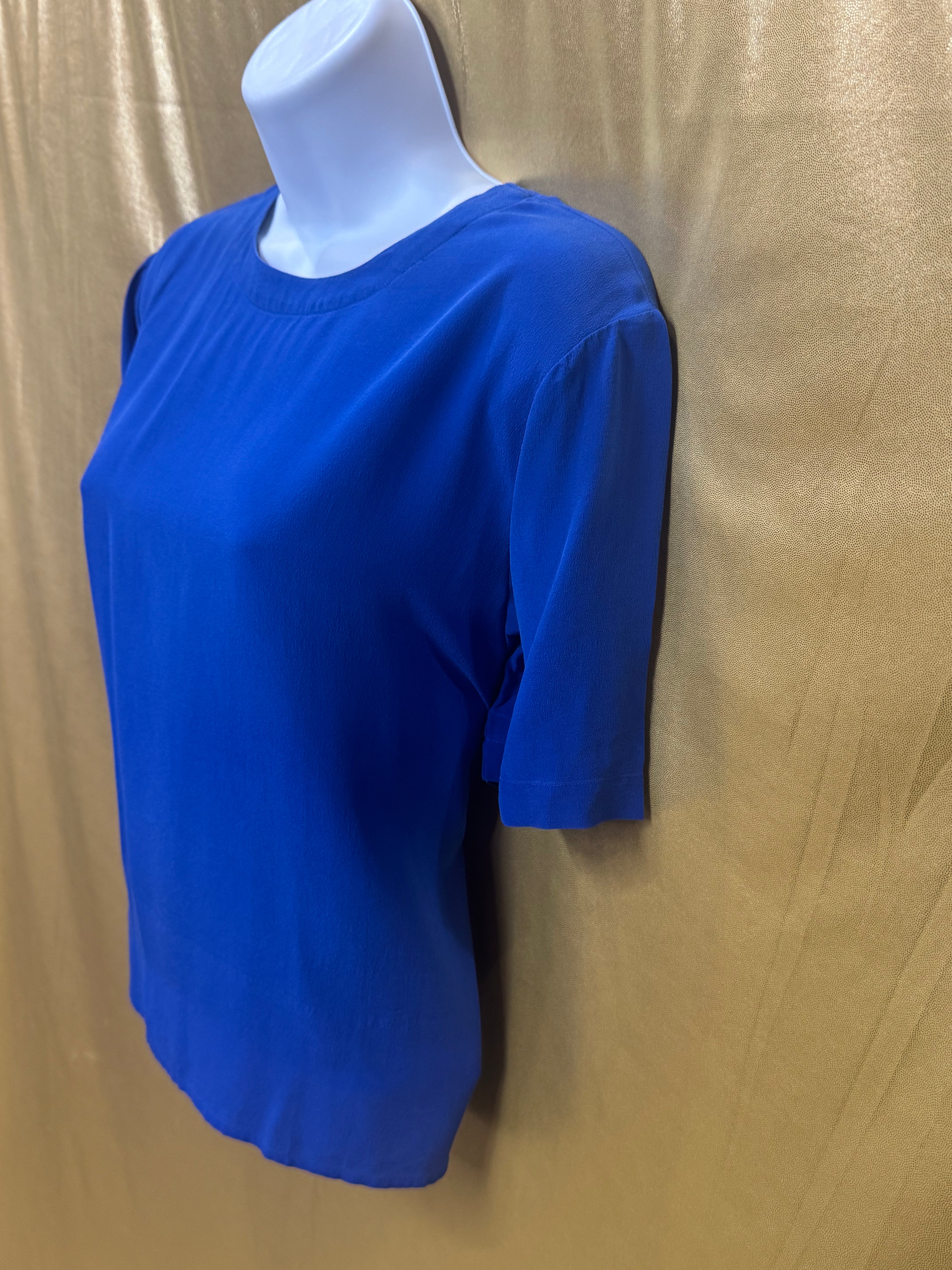 Christie & Jill 100% Silk Royal Blue Short Sleeve Blouse - Size Small
