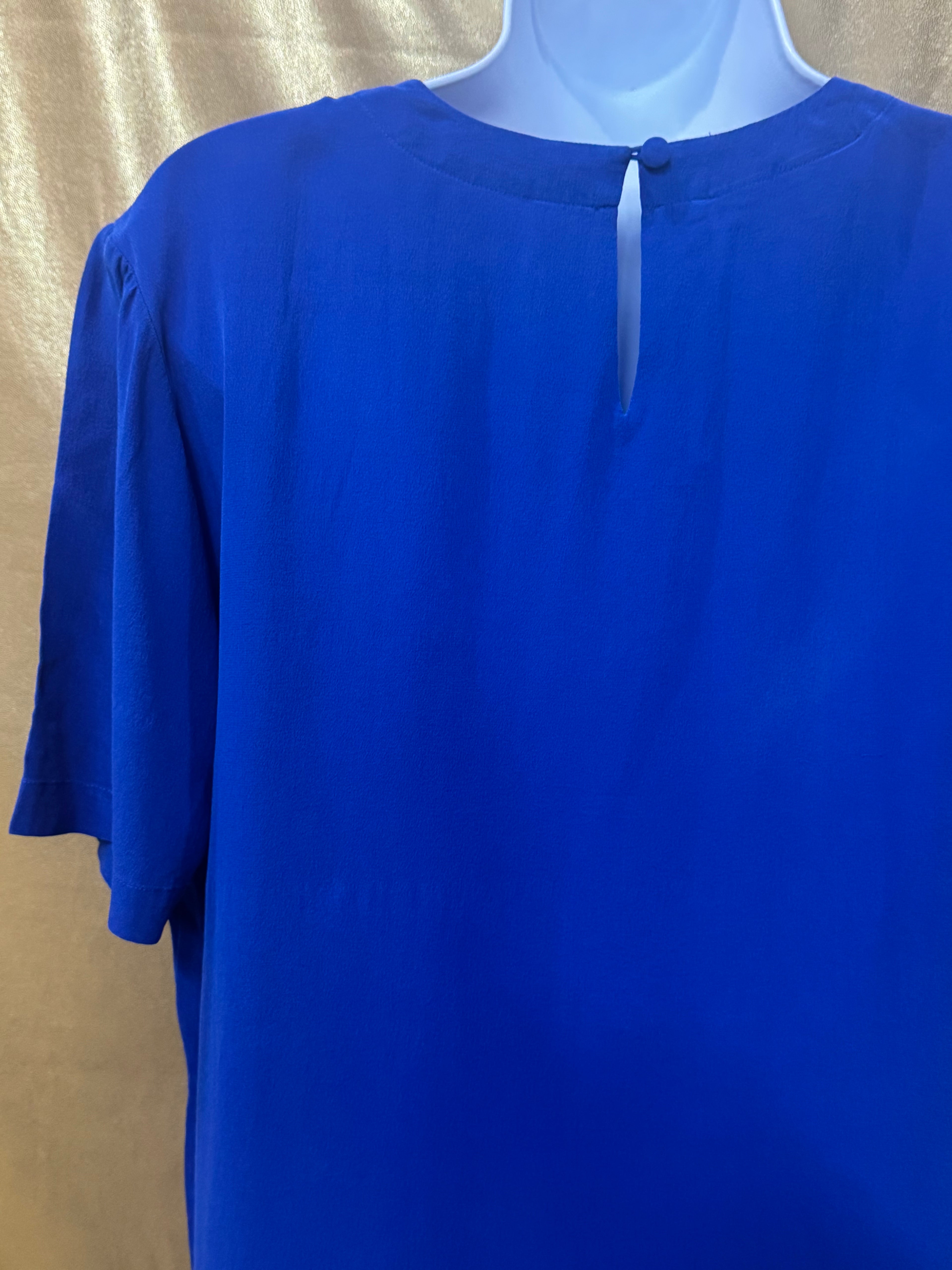 Christie & Jill 100% Silk Royal Blue Short Sleeve Blouse - Size Small