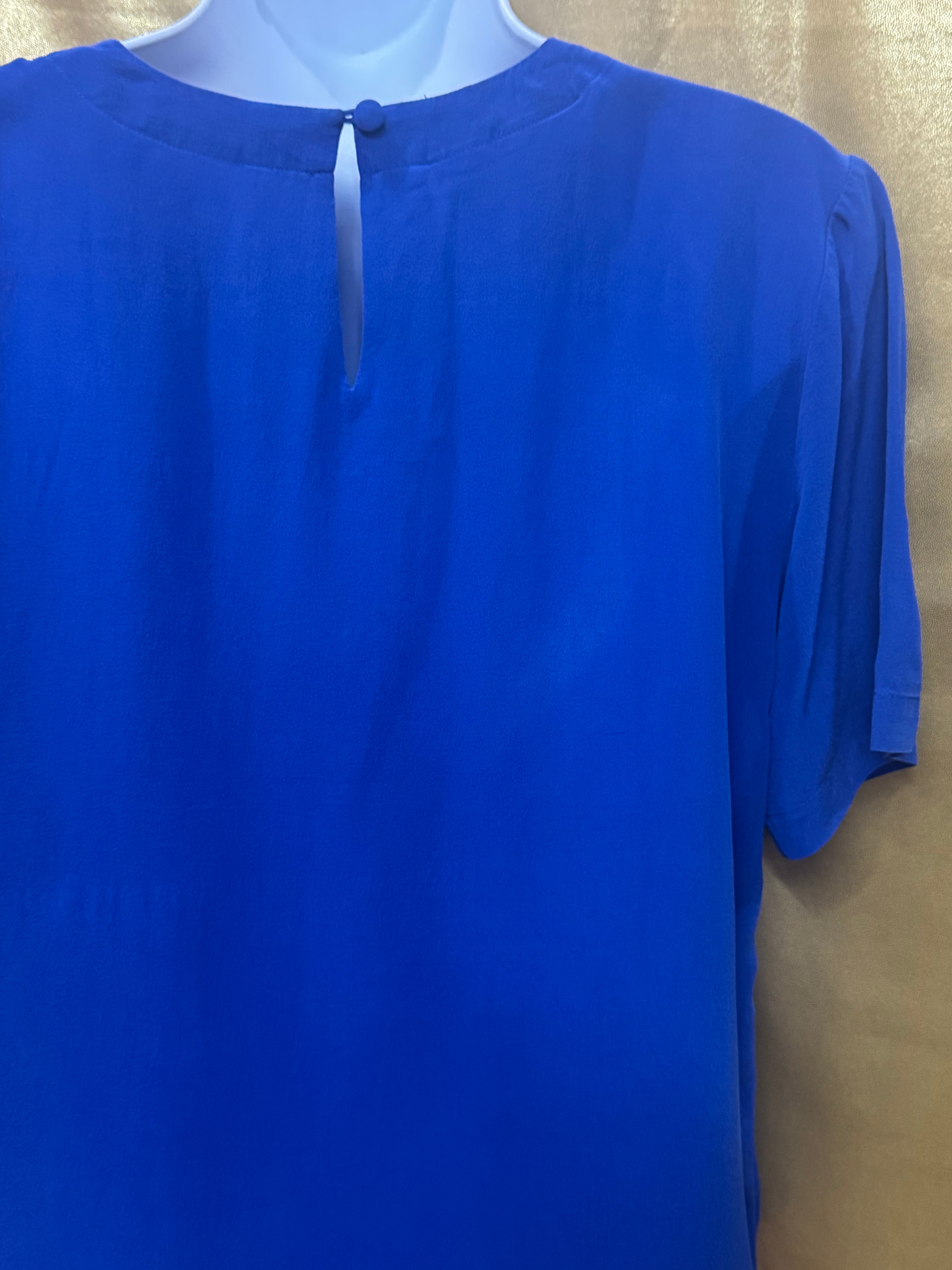 Christie & Jill 100% Silk Royal Blue Short Sleeve Blouse - Size Small