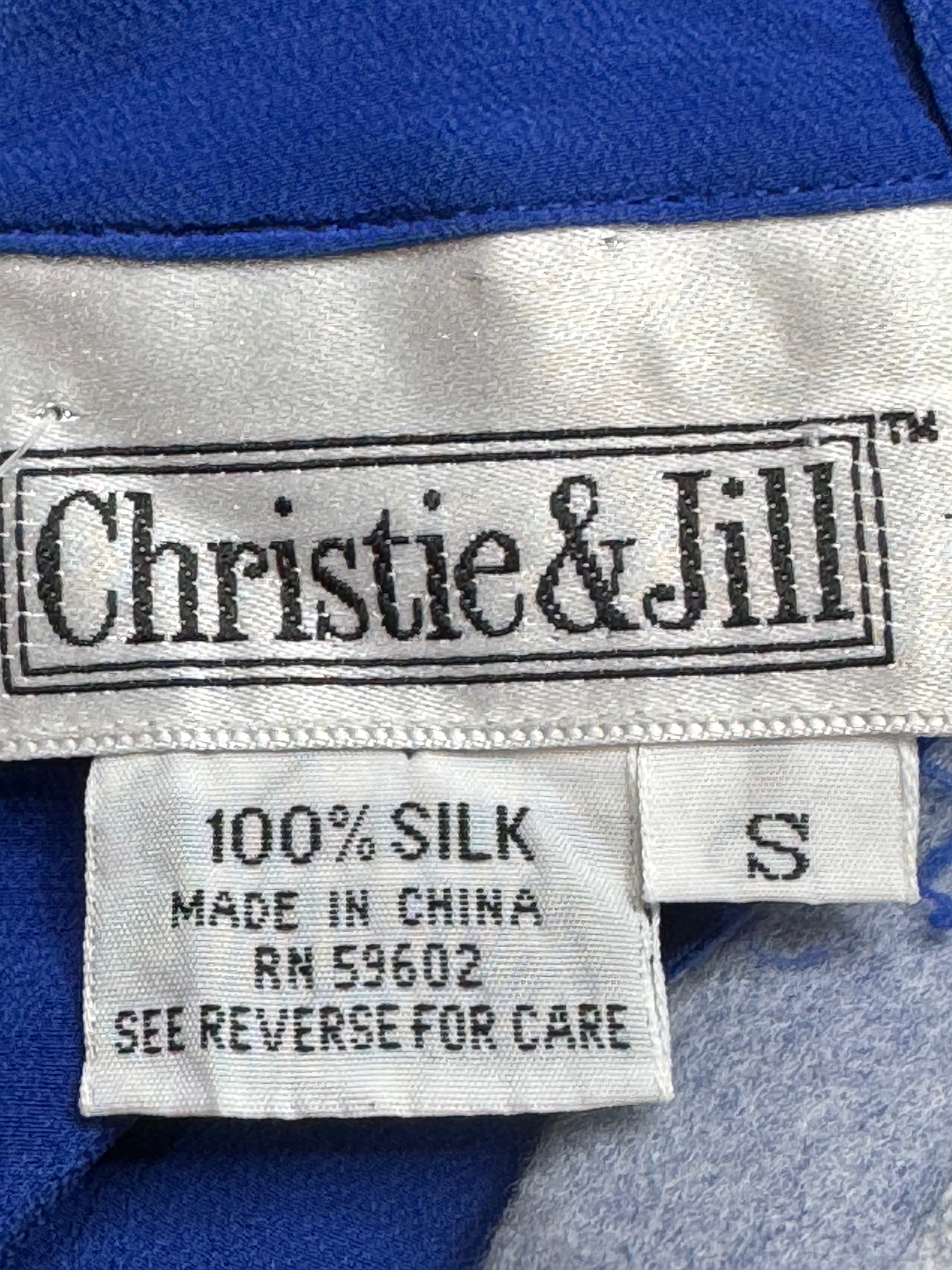 Christie & Jill 100% Silk Royal Blue Short Sleeve Blouse - Size Small