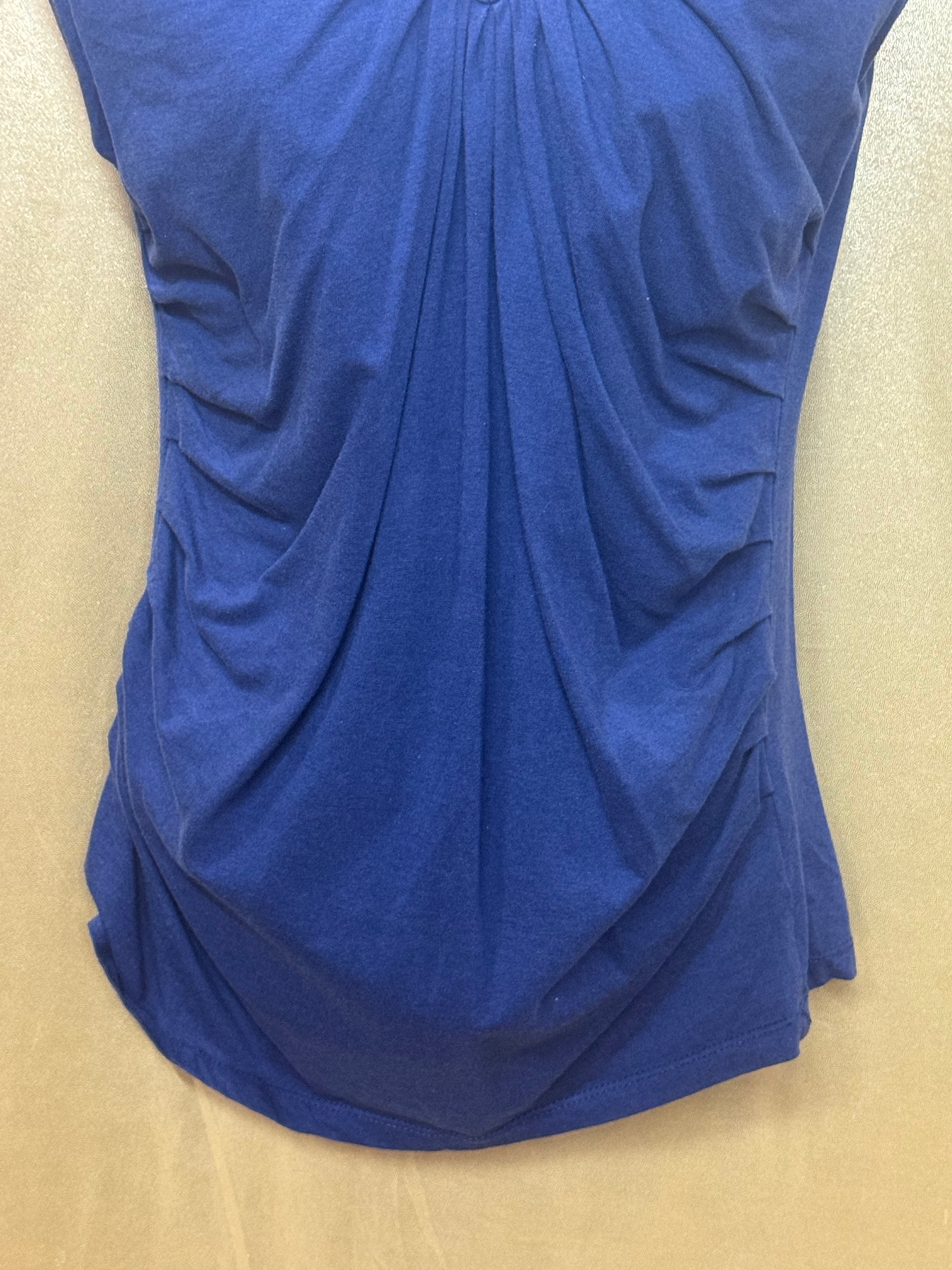 KIKIT Navy Blue Ruched Embellished V-Neck Sleeveless Top Sz S Cotton Modal
