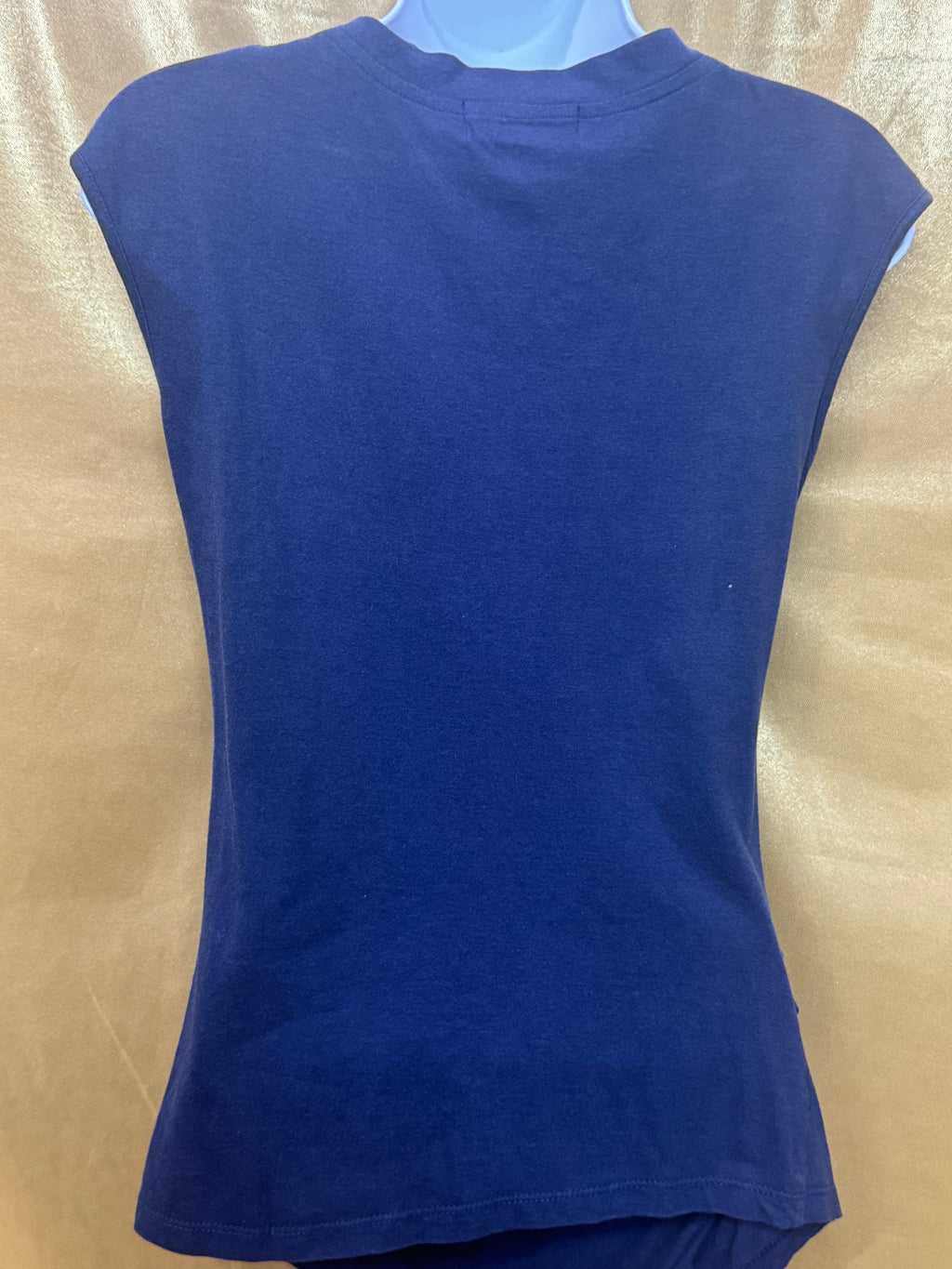 KIKIT Navy Blue Ruched Embellished V-Neck Sleeveless Top Sz S Cotton Modal