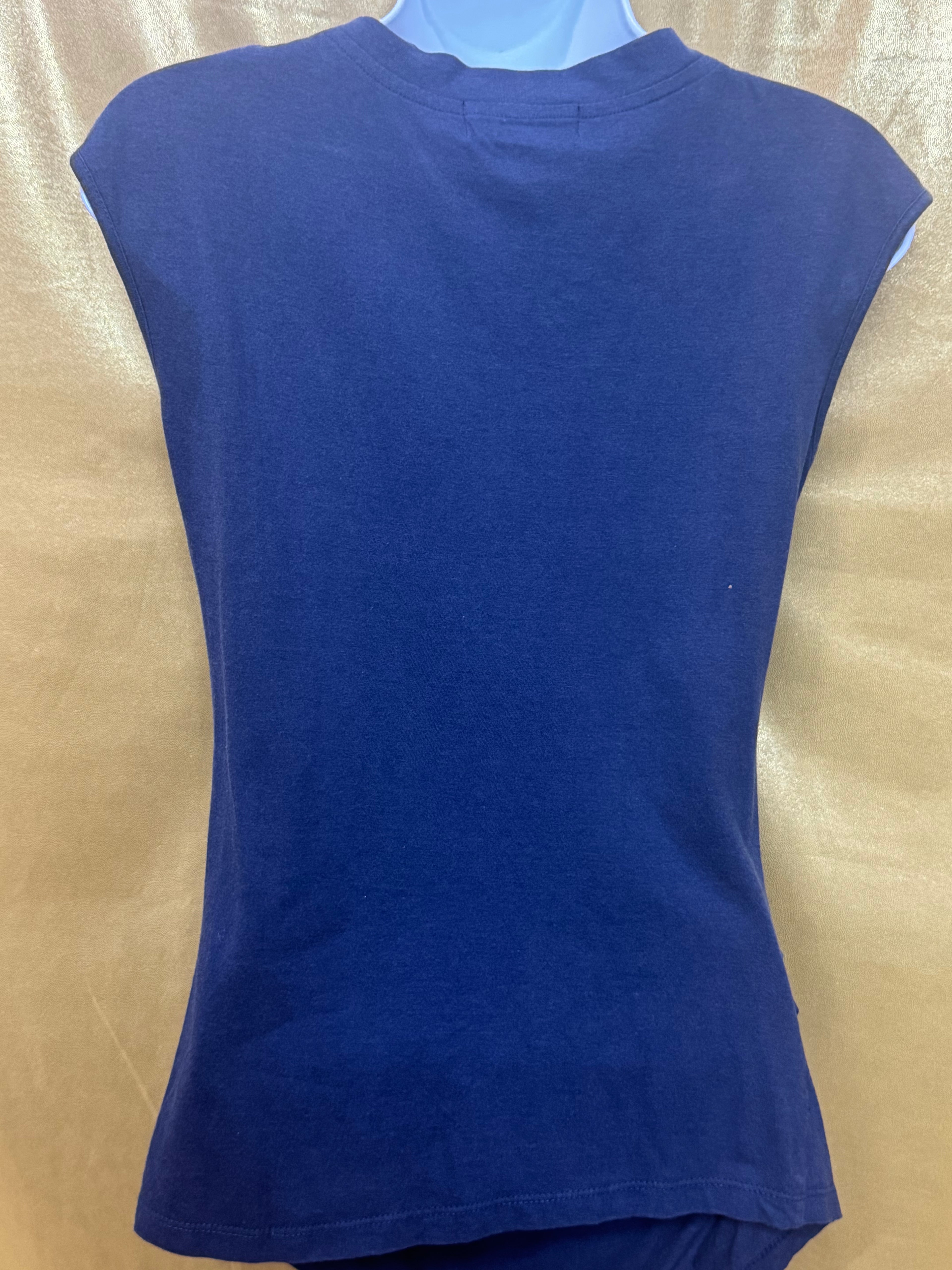 KIKIT Navy Blue Ruched Embellished V-Neck Sleeveless Top Sz S Cotton Modal