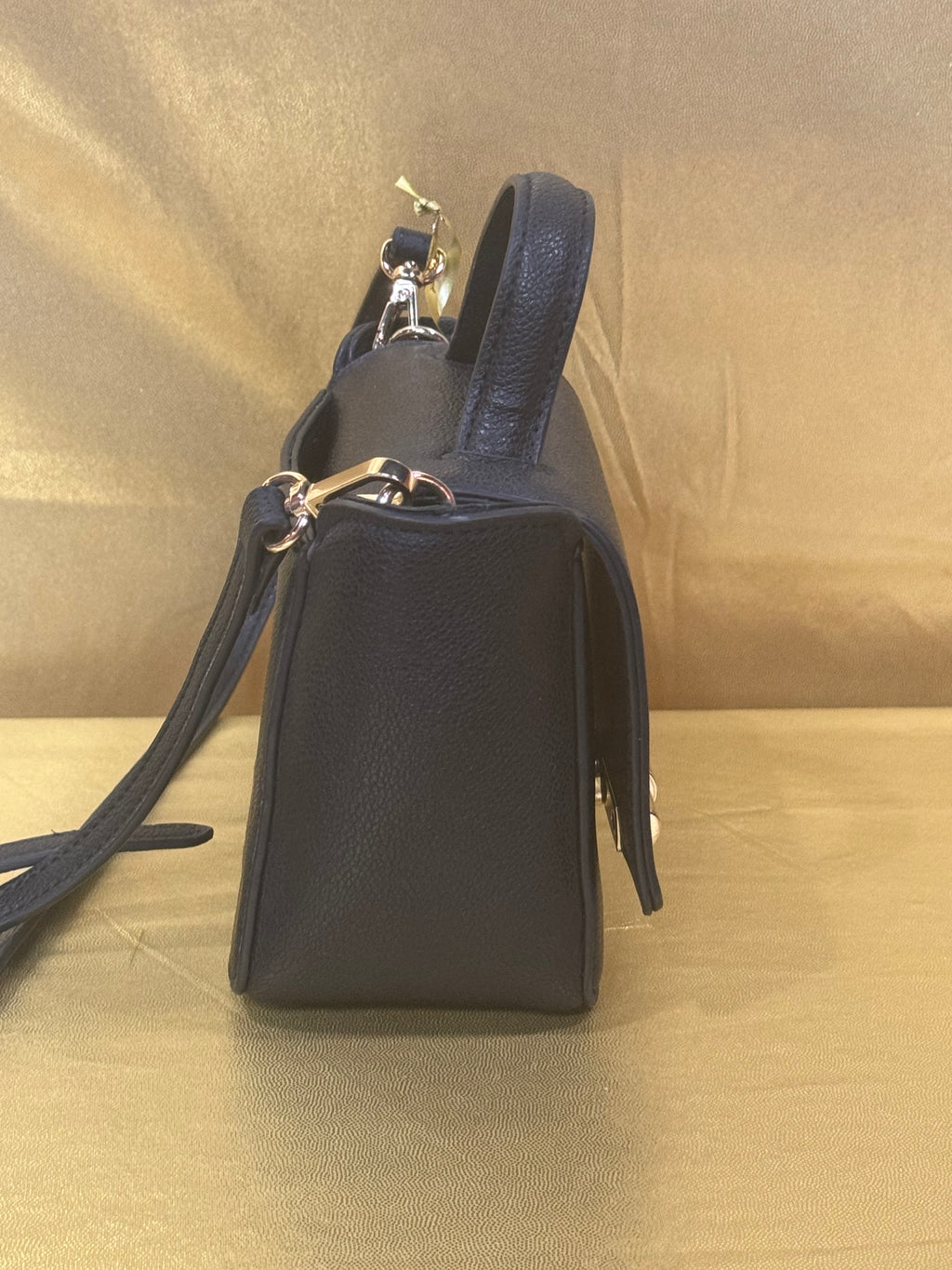 Nine West Hollis Mini Crossbody Flap Bag - Textured Black with Gold Clasp