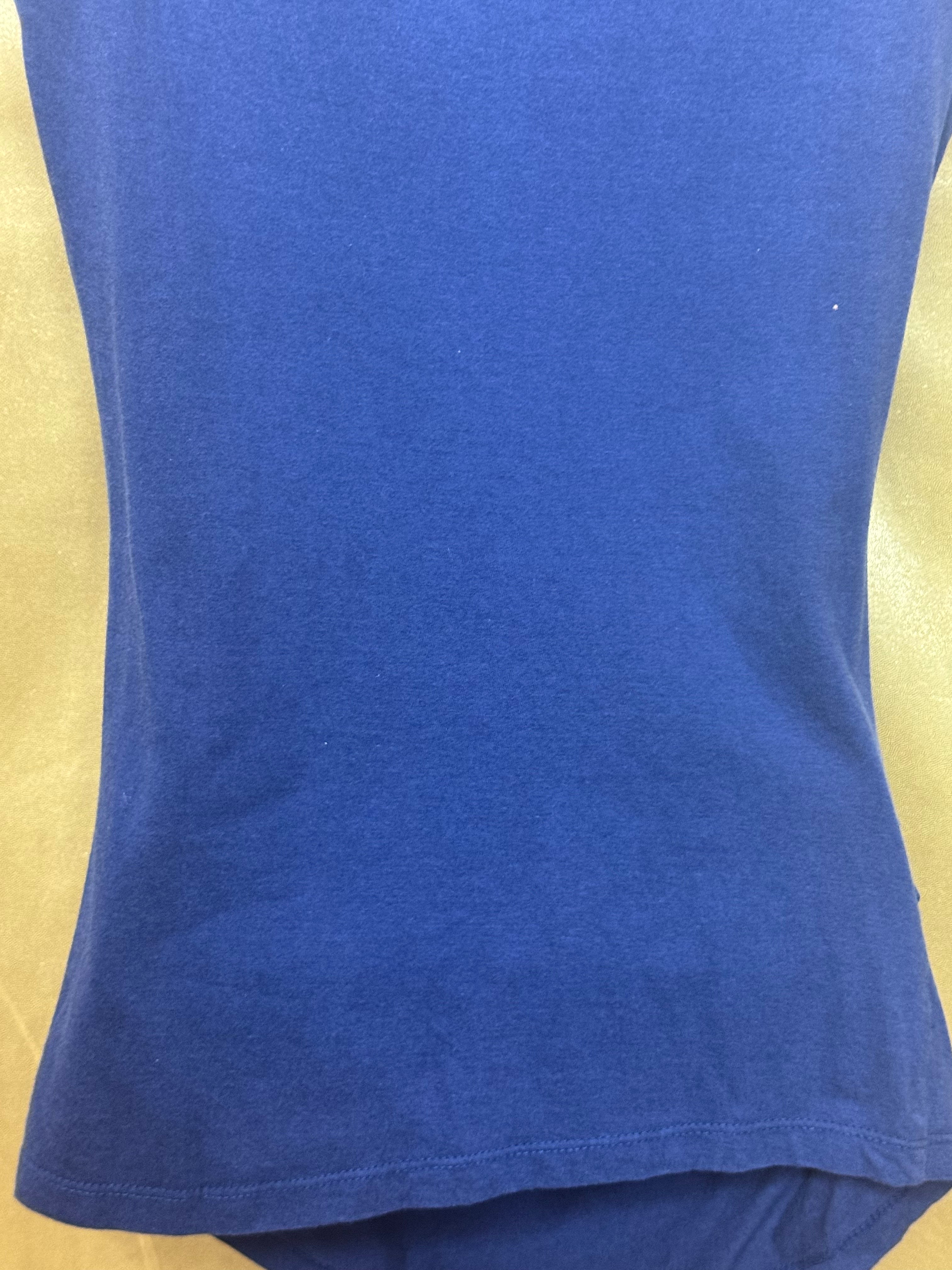 KIKIT Navy Blue Ruched Embellished V-Neck Sleeveless Top Sz S Cotton Modal