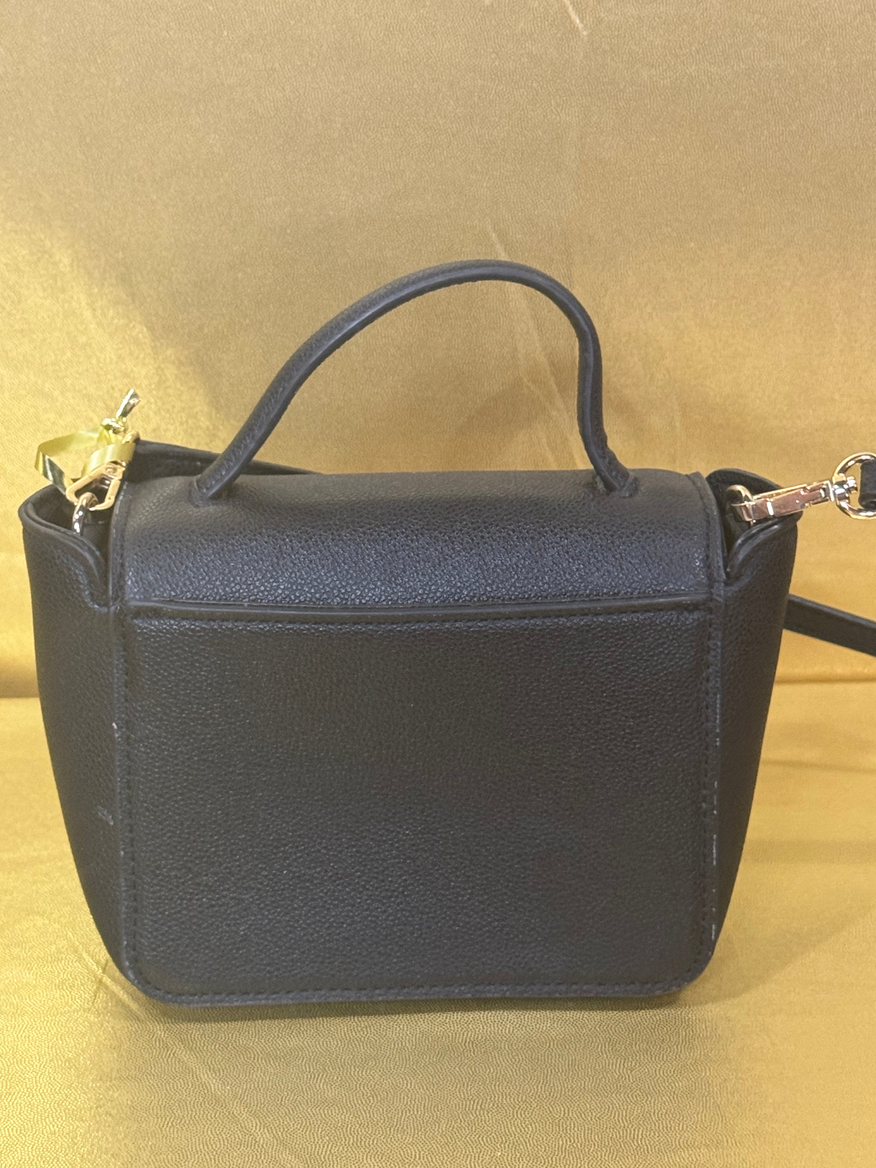 Nine West Hollis Mini Crossbody Flap Bag - Textured Black with Gold Clasp