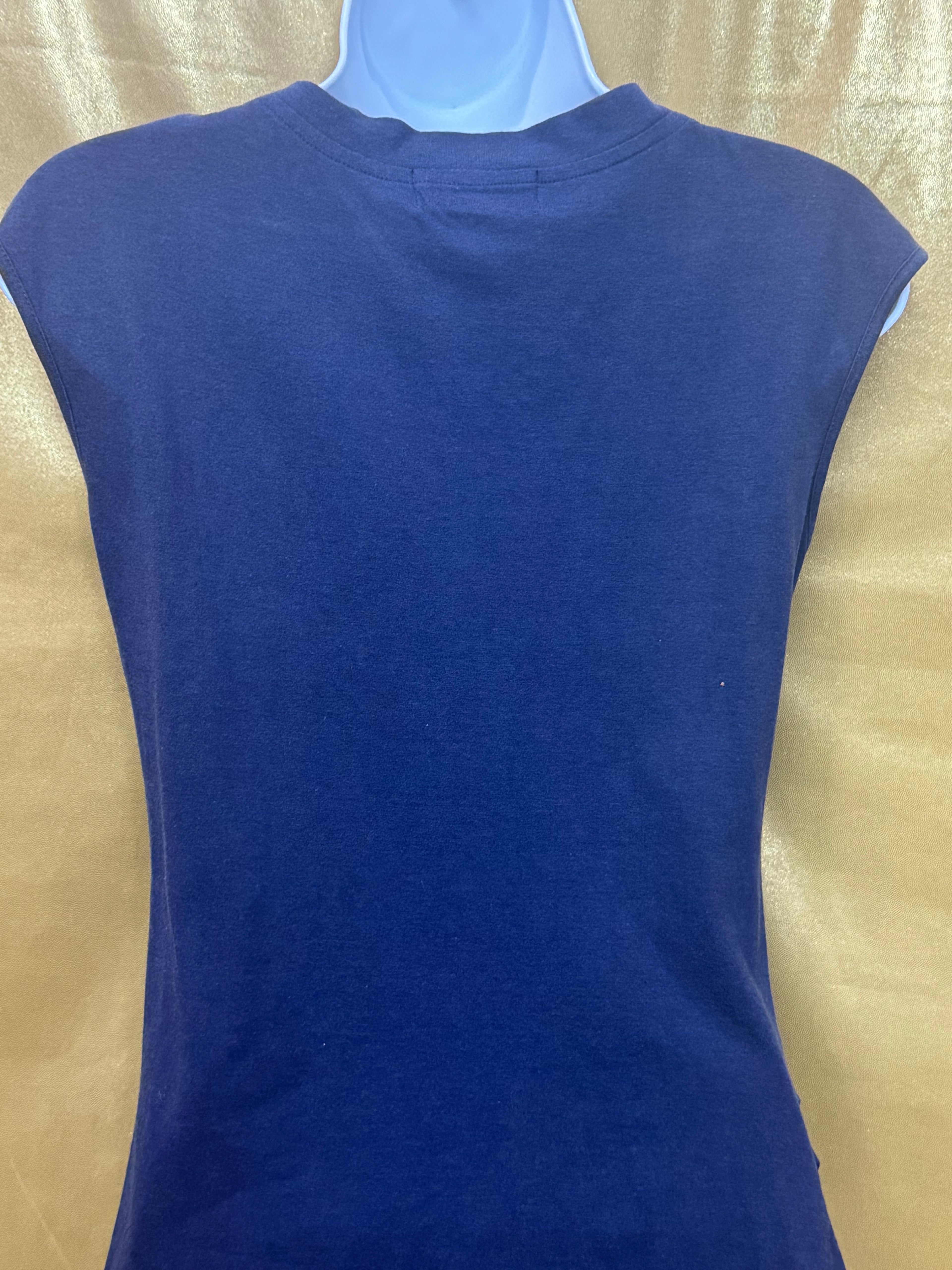 KIKIT Navy Blue Ruched Embellished V-Neck Sleeveless Top Sz S Cotton Modal