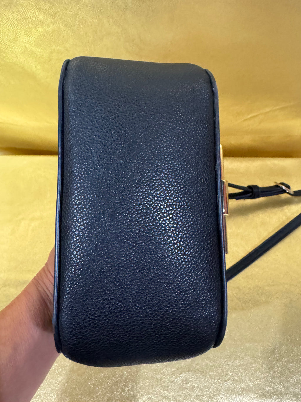 Nine West Hollis Mini Crossbody Flap Bag - Textured Black with Gold Clasp