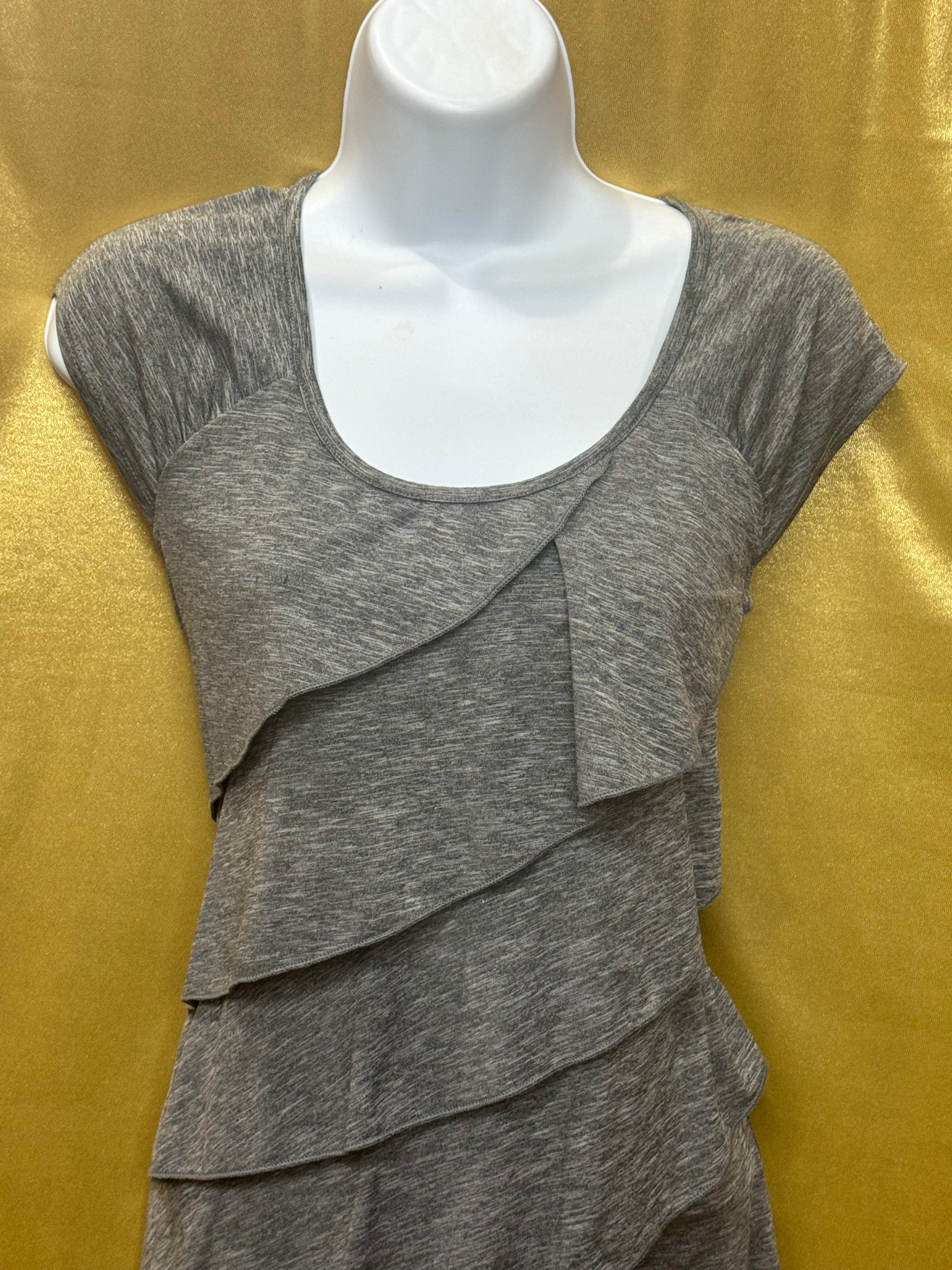 Rafaella Gray Tiered Ruffle Cap Sleeve Top - Size S