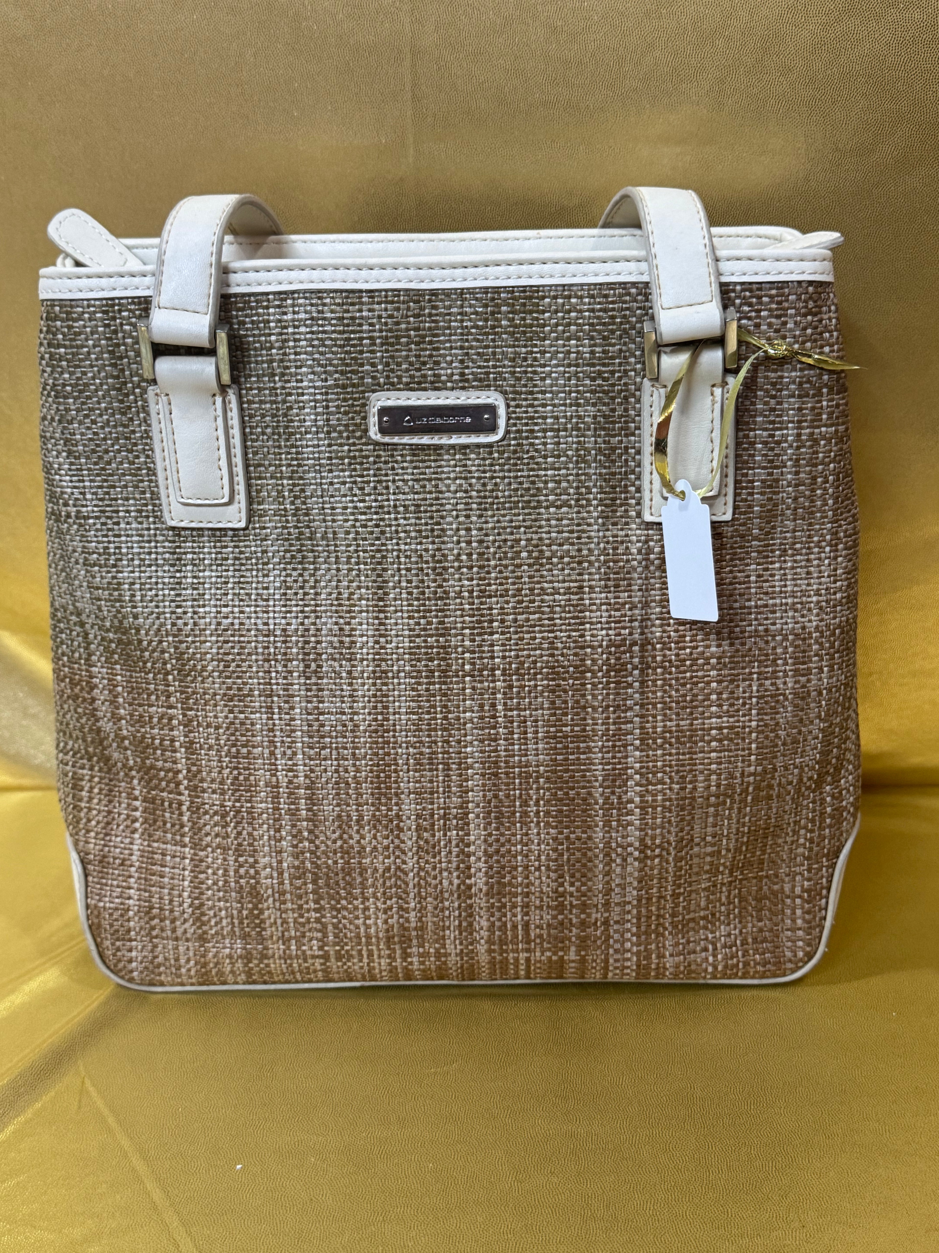 Liz Claiborne Vintage Cream & Woven Straw Shoulder Tote Bag