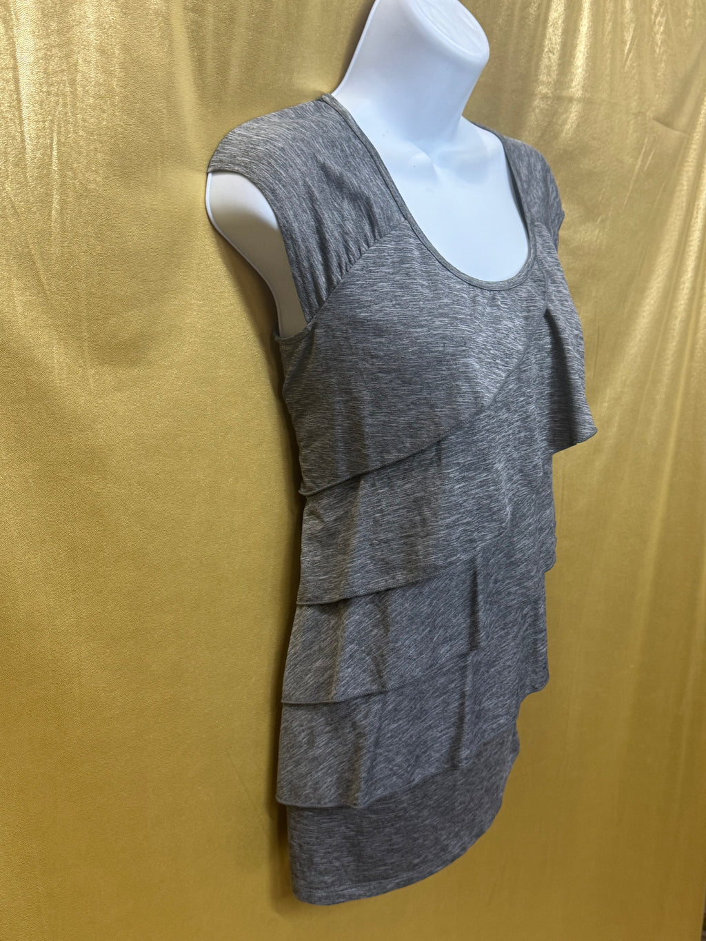 Rafaella Gray Tiered Ruffle Cap Sleeve Top - Size S